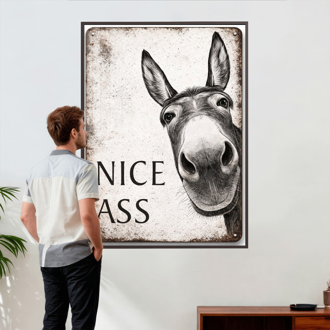 8151788R6-MGV-CV-24X36 - Funny Donkey Bathroom Wall Art Canvas Print, Nice Ass Farm Animal Sign, Rustic Farmhouse Humor Decor, Toilet Wall Art