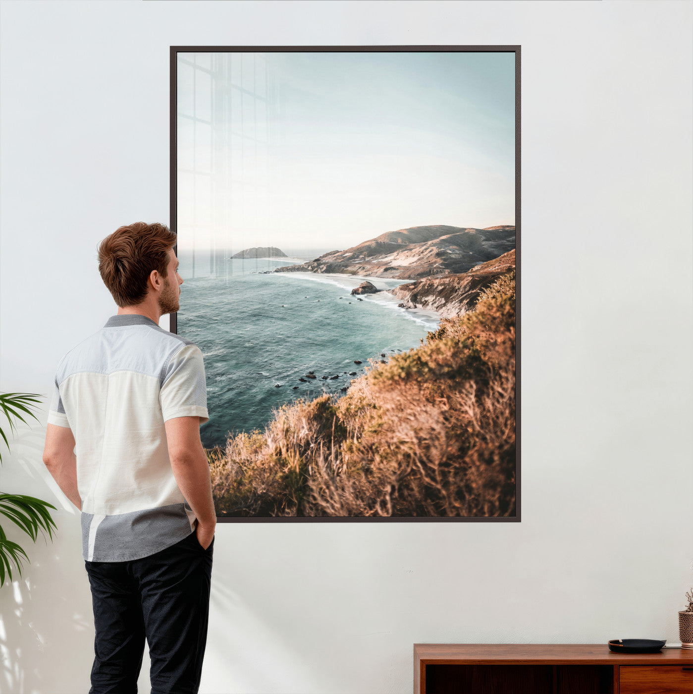 58099801-MGV-CV-24X36 - Coastal Cliffs Canvas Wall Art, Ocean Shoreline Photography Print, Teal Sea Landscape Decor, California Coast Art, Boho Beach House Wall Decor