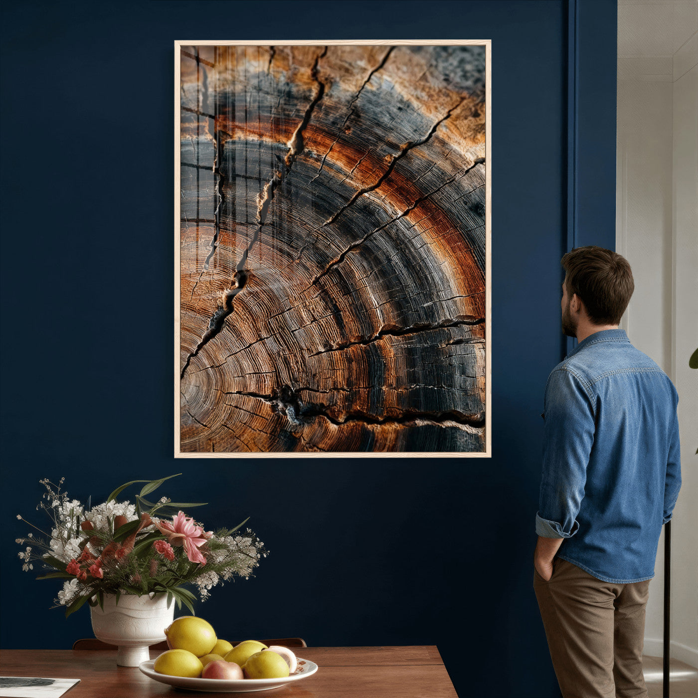 92693966D-MGV-CV-24X36 - Large Abstract Wood Grain Canvas Print, Wood Tree Ring Pattern Wall Art, Framed Canvas Ready to Hang