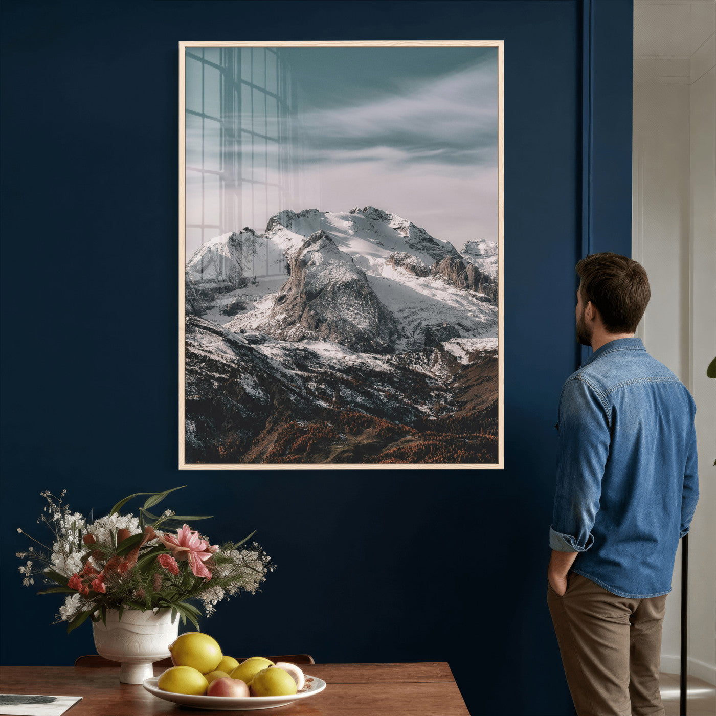 73655572-MGV-CV-24X36 - Alpine Mountain Landscape Wall Art Canvas Print, Snowy Peak Nature Wall Decor, Minimal Mountain Photography Canvas, Large Vertical Mountain Wall Art