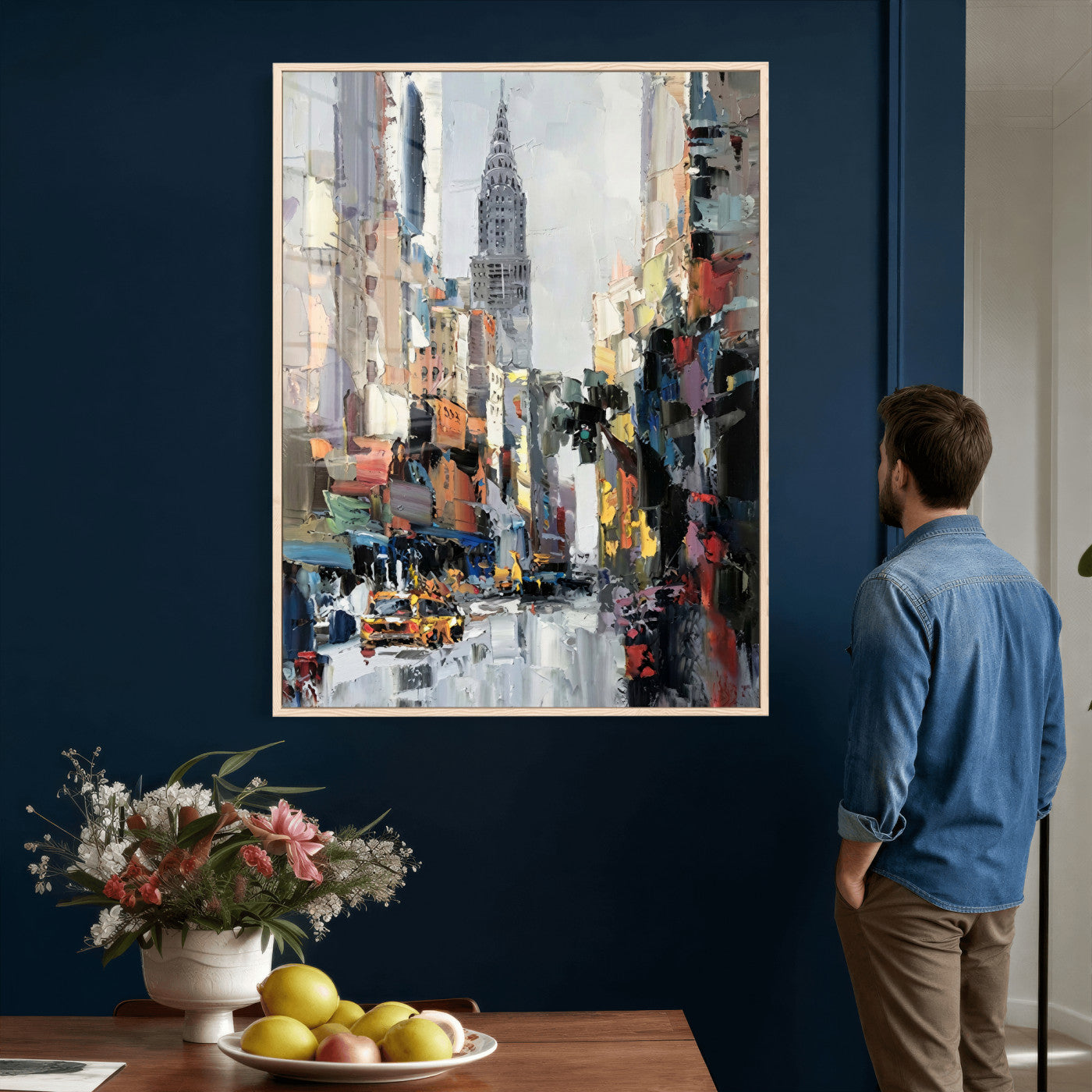 22144128-MGV-CV-24X36 - Chrysler Building New York Wall Art Canvas Print, Abstract NYC Street Painting Canvas Print, Modern Manhattan City Artwork for Living Room Decor