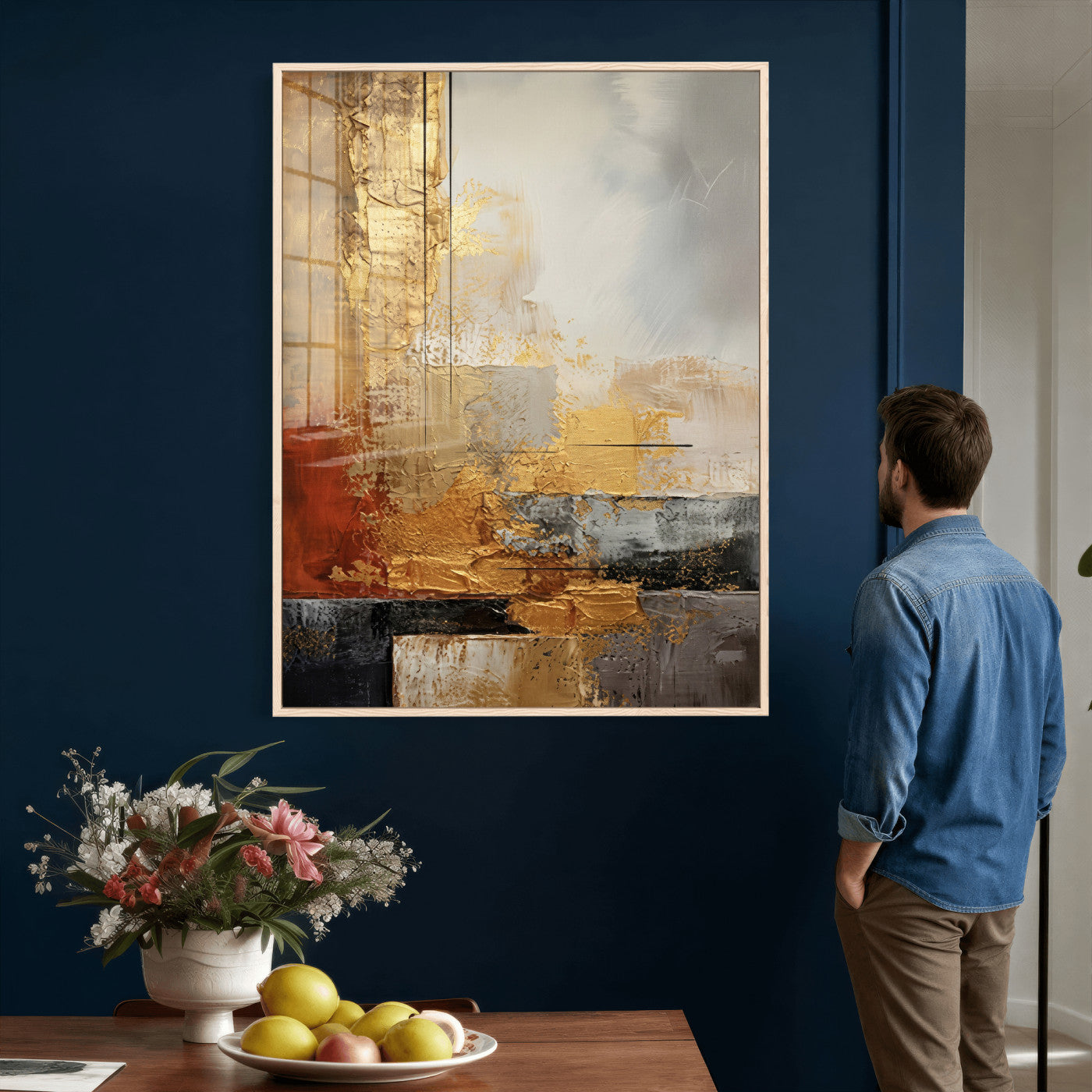 98453723G-MGV-CV-24X36 - Gold Abstract Canvas Wall Art, Luxury Textured Style Gold Leaf Painting Print, Modern Glam Decor, Gold Grey Rust Abstract Art, Living Room Statement Art