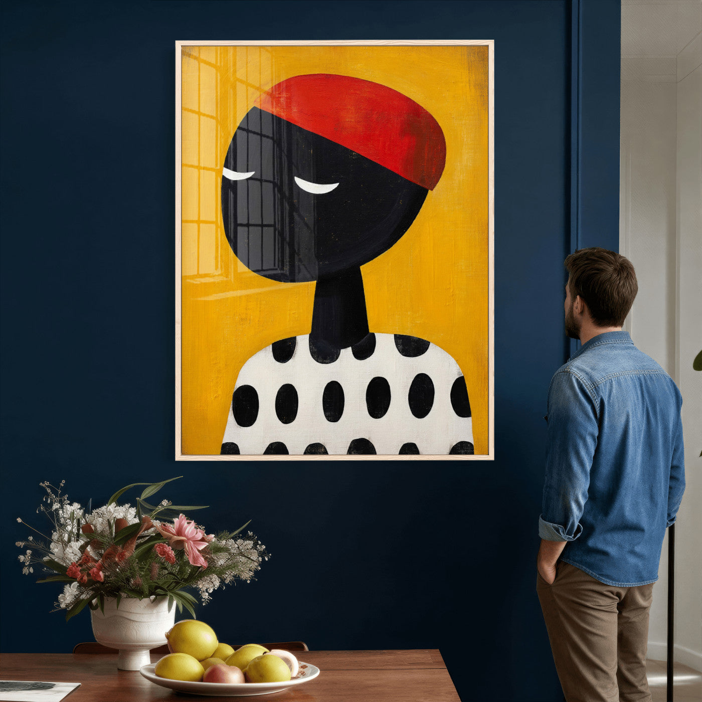 89224103-MGV-CV-24X36 - Abstract Portrait Wall Art Canvas Print, Framed Modern Figurative Artwork, Minimalist Contemporary Statement Wall Decor