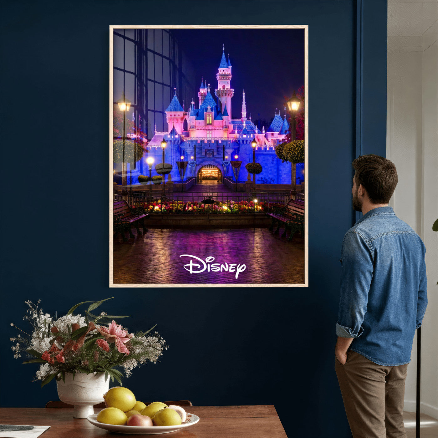 79435D-MGV-CV-24X36 - Disney Castle Wall Art – Framed Magic Kingdom Canvas Artwork, Fairytale Design, Kids Room Fantasy Decor for Home, Office