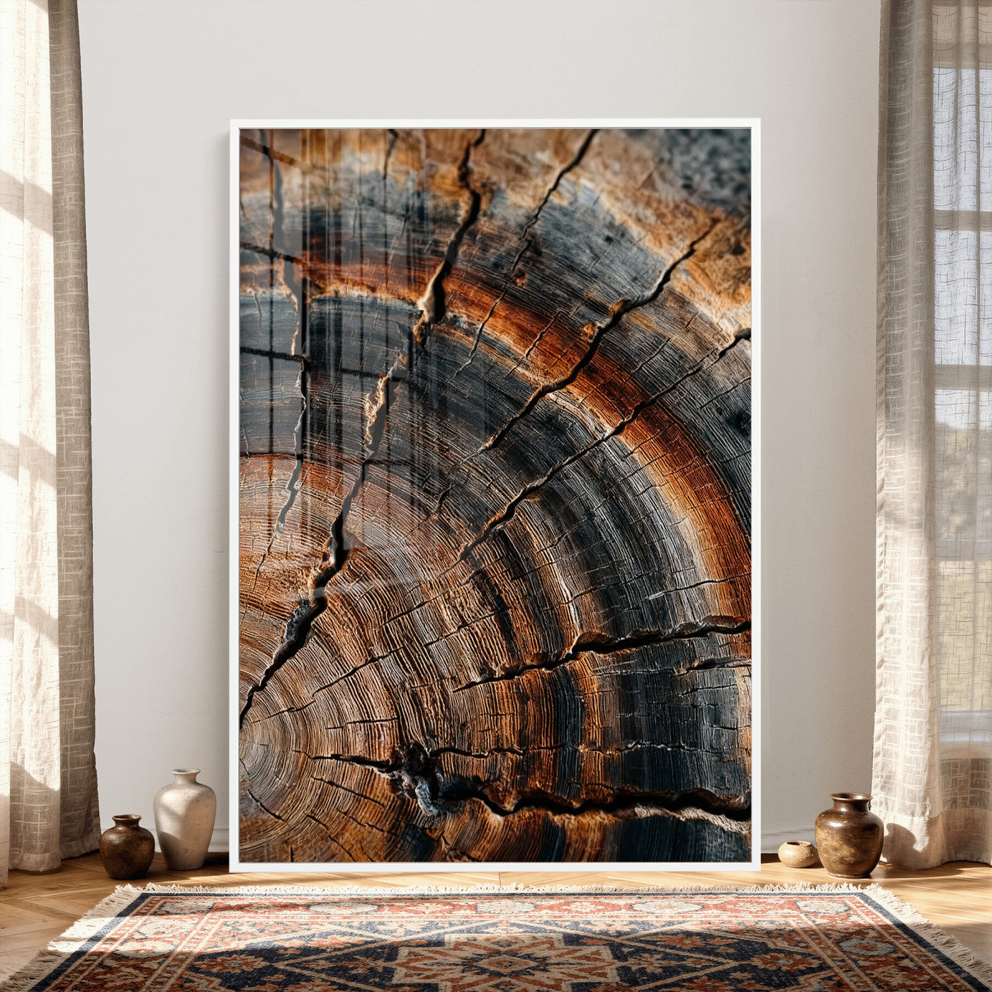 92693966D-MGV-CV-24X36 - Large Abstract Wood Grain Canvas Print, Wood Tree Ring Pattern Wall Art, Framed Canvas Ready to Hang