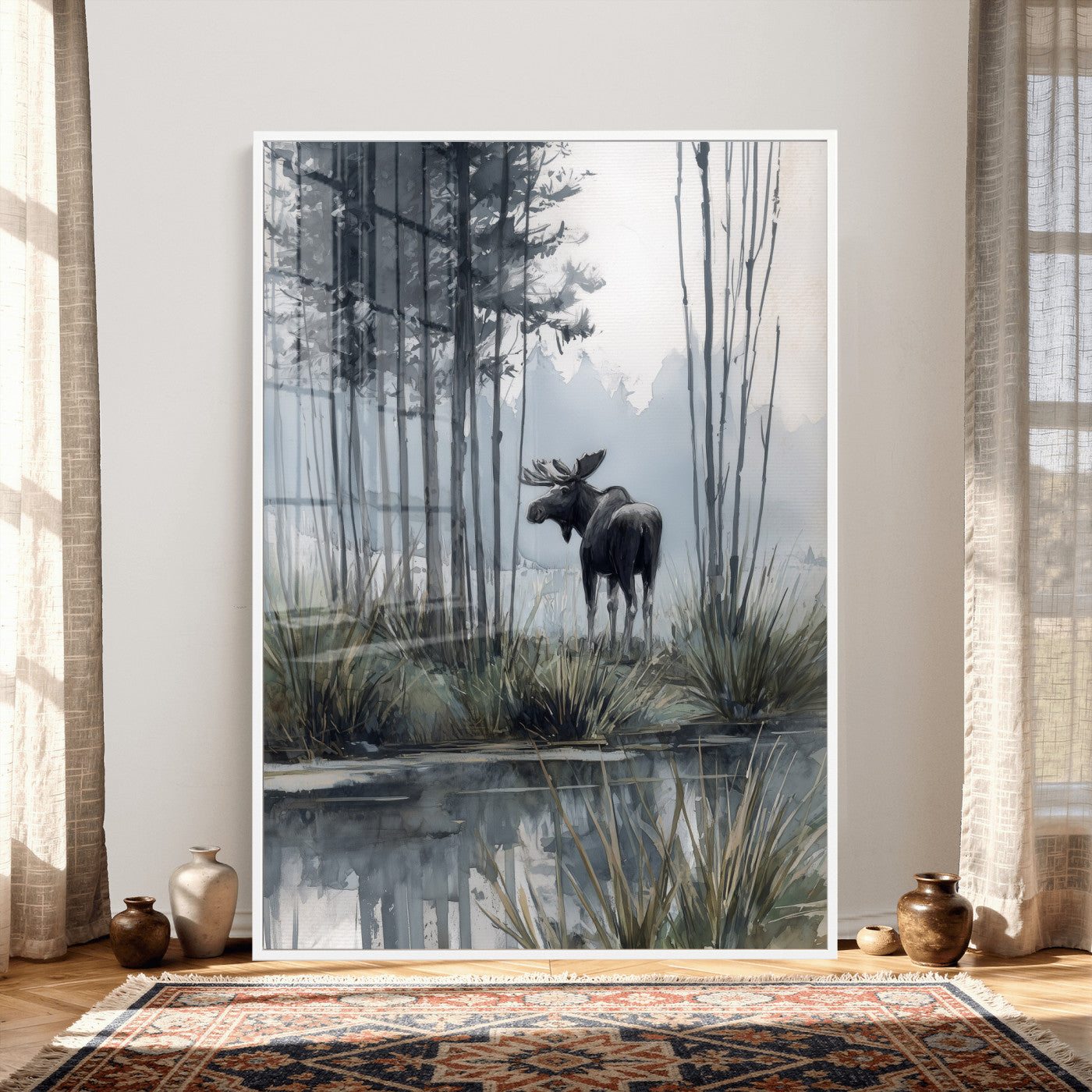 63767896-MGV-CV-24X36 - Abstract Moose Forest Wall Art Canvas Print – Wildlife Nature Artwork Print for Living Room, Cabin, and Office Decor