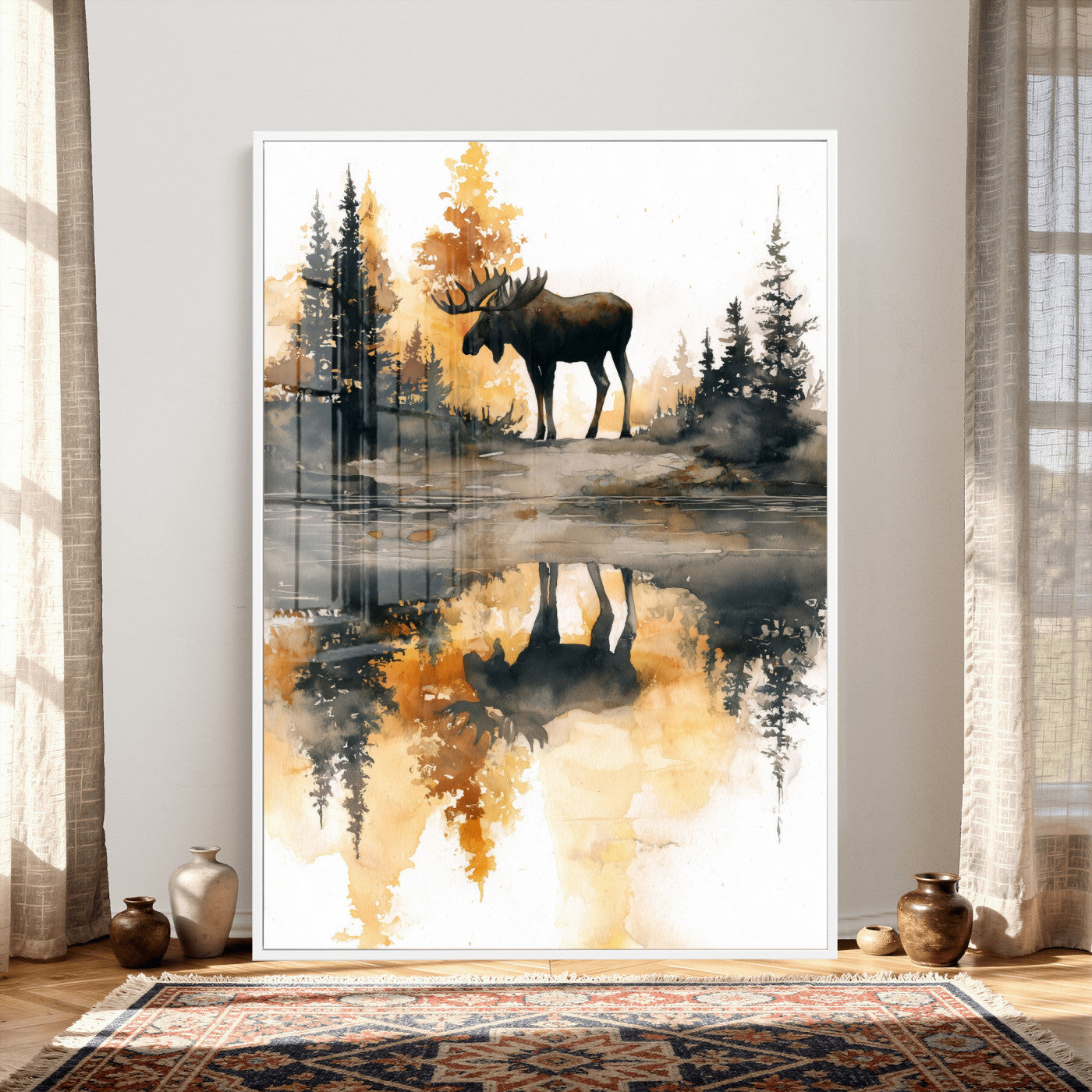 86920530-MGV-CV-24X36 - Abstract Moose Forest Wall Art Canvas Print – Wildlife Nature Artwork Print for Living Room, Cabin, and Office Decor