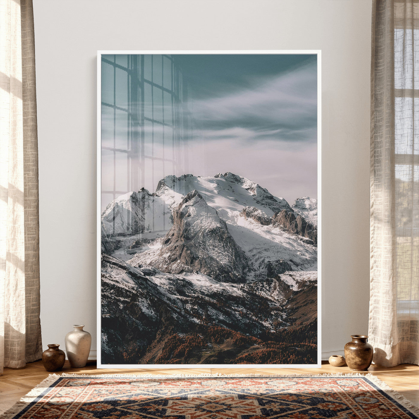 73655572-MGV-CV-24X36 - Alpine Mountain Landscape Wall Art Canvas Print, Snowy Peak Nature Wall Decor, Minimal Mountain Photography Canvas, Large Vertical Mountain Wall Art