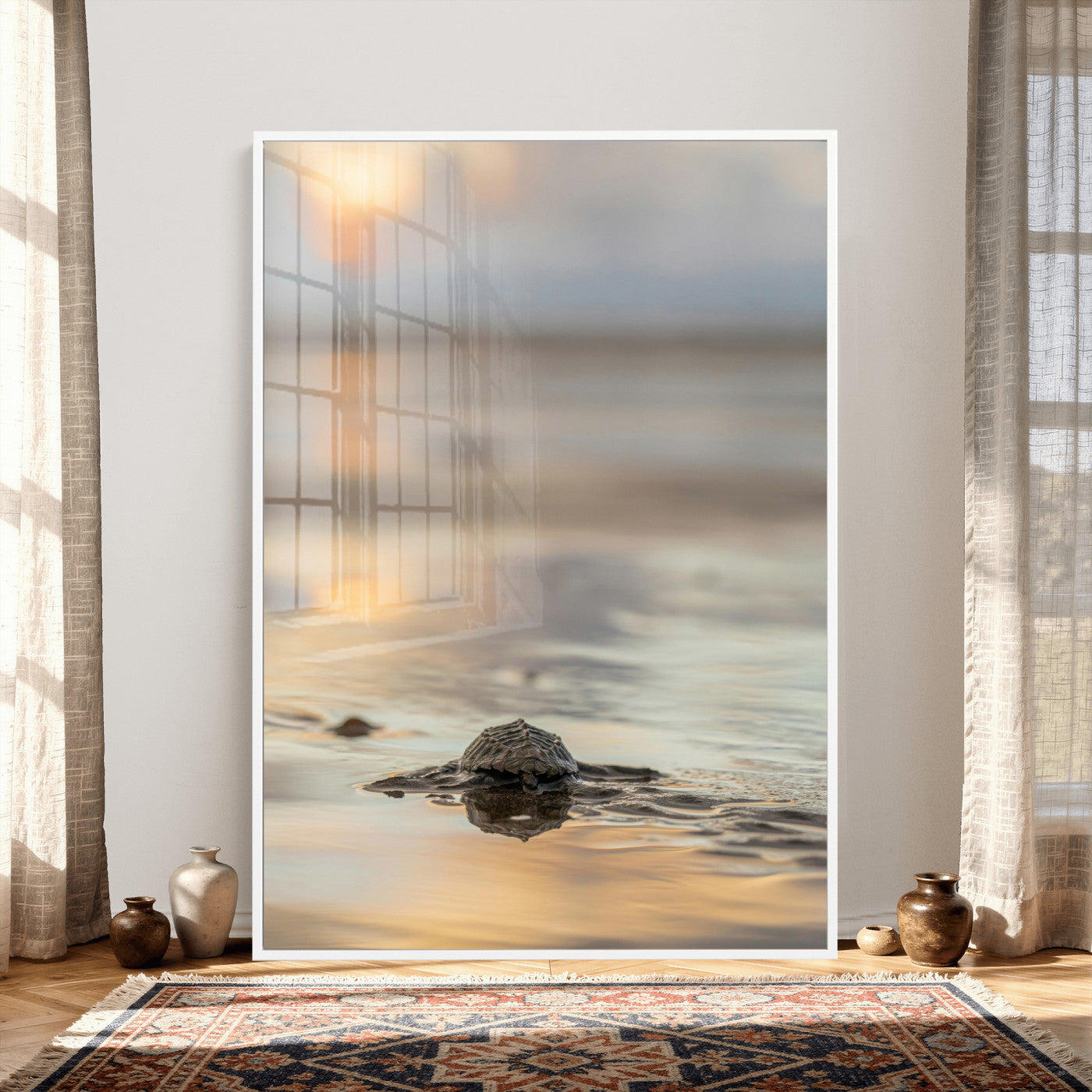 88625581-MGV-CV-24X36 - Sea Turtle Hatchling Wall Art Canvas Print – Soft Coastal Wildlife Photography Artwork Print for Living Room, Bedroom, and Beach House Decor