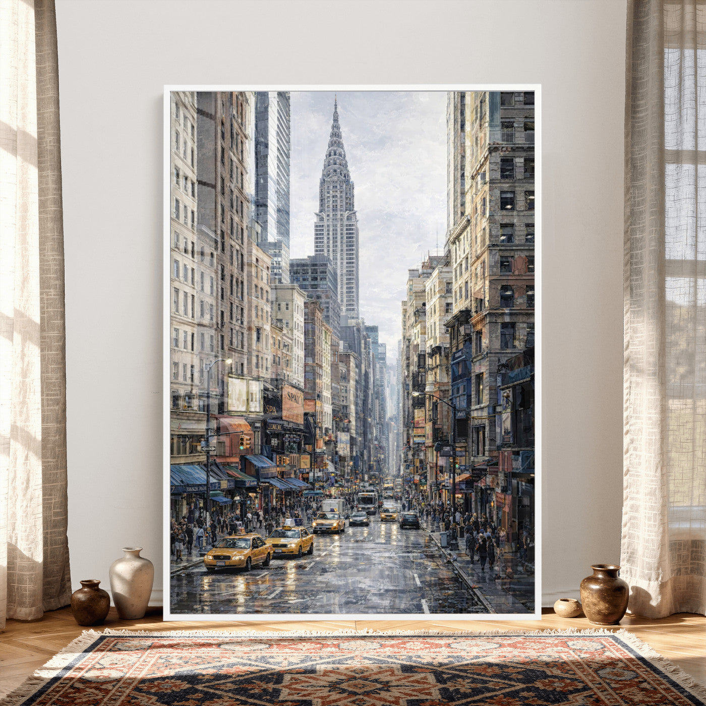 37693299-MGV-CV-24X36 - Chrysler Building New York Wall Art Canvas Print, Abstract NYC Street Painting Canvas Print, Modern Manhattan City Artwork for Living Room Decor