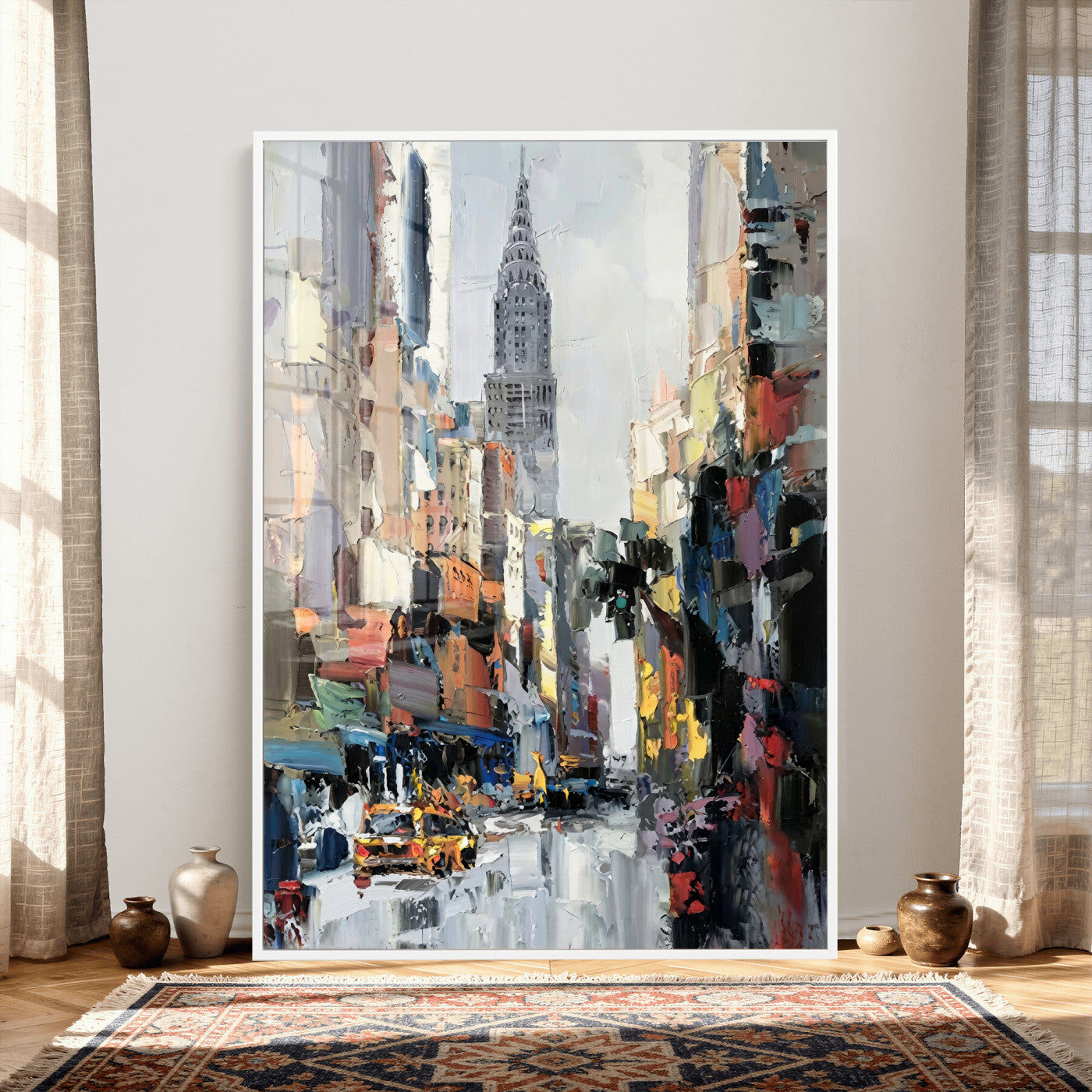 22144128-MGV-CV-24X36 - Chrysler Building New York Wall Art Canvas Print, Abstract NYC Street Painting Canvas Print, Modern Manhattan City Artwork for Living Room Decor