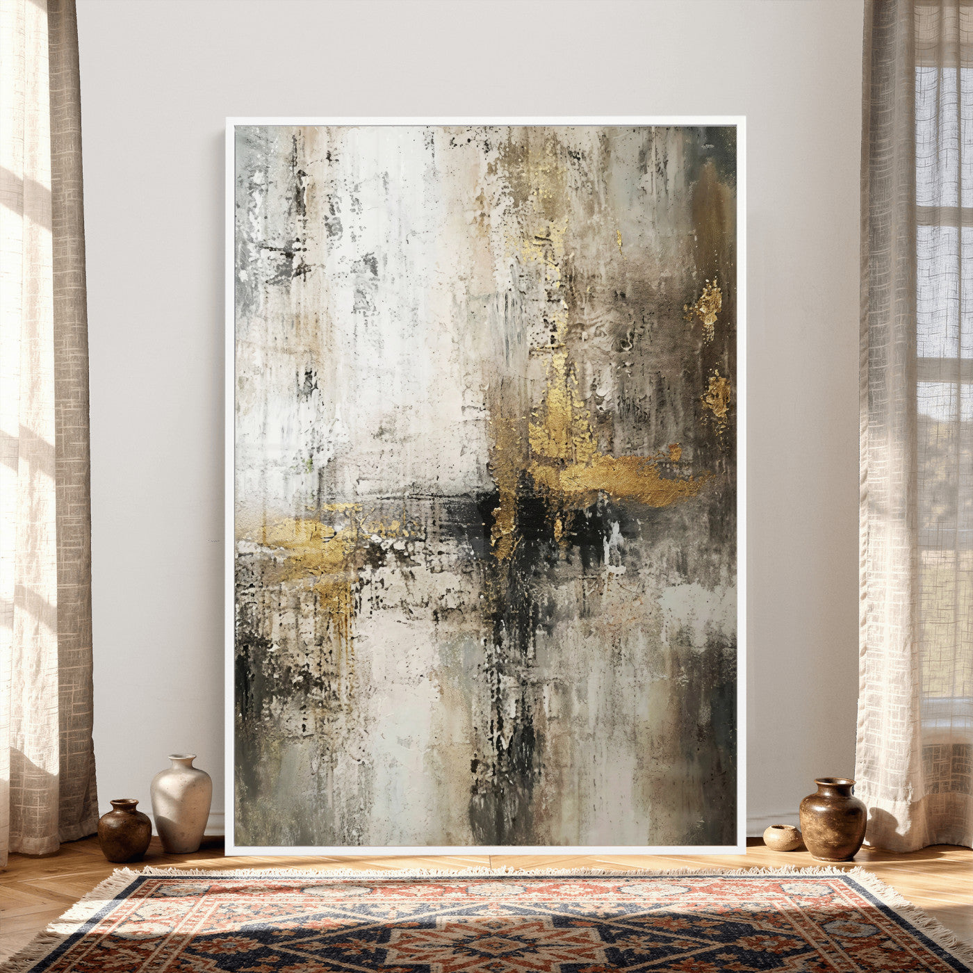 381262454-MGV-CV-24X36 - Framed Abstract Wall Art Canvas Print, Gold Black Modern Architecture Canvas Print, Contemporary Moody City Artwork for Living Room Decor