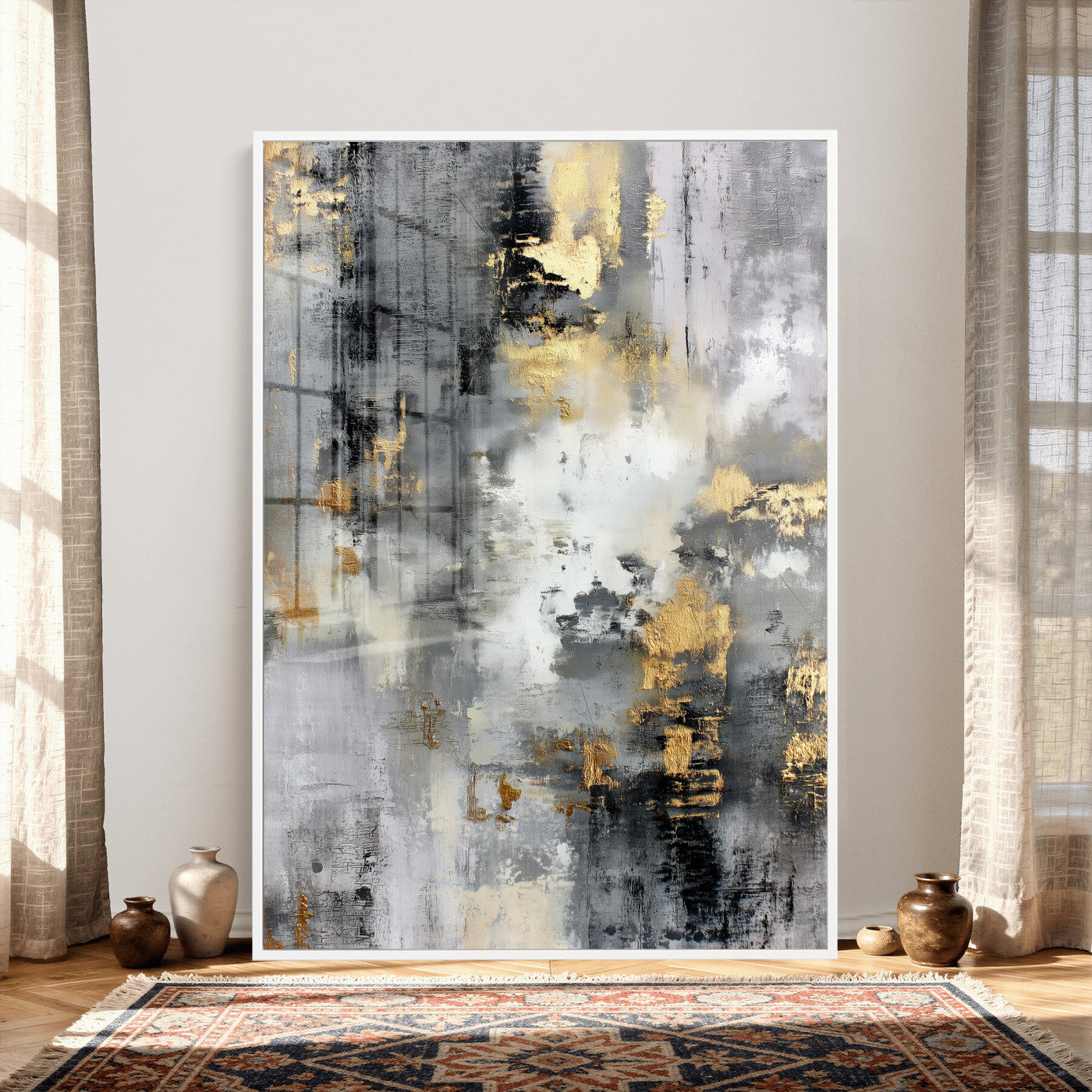 381262454543-MGV-CV-24X36 - Gray Gold Abstract Wall Art Canvas Print, Textured Modern Canvas Print, Minimalist Contemporary Artwork for Living Room Decor