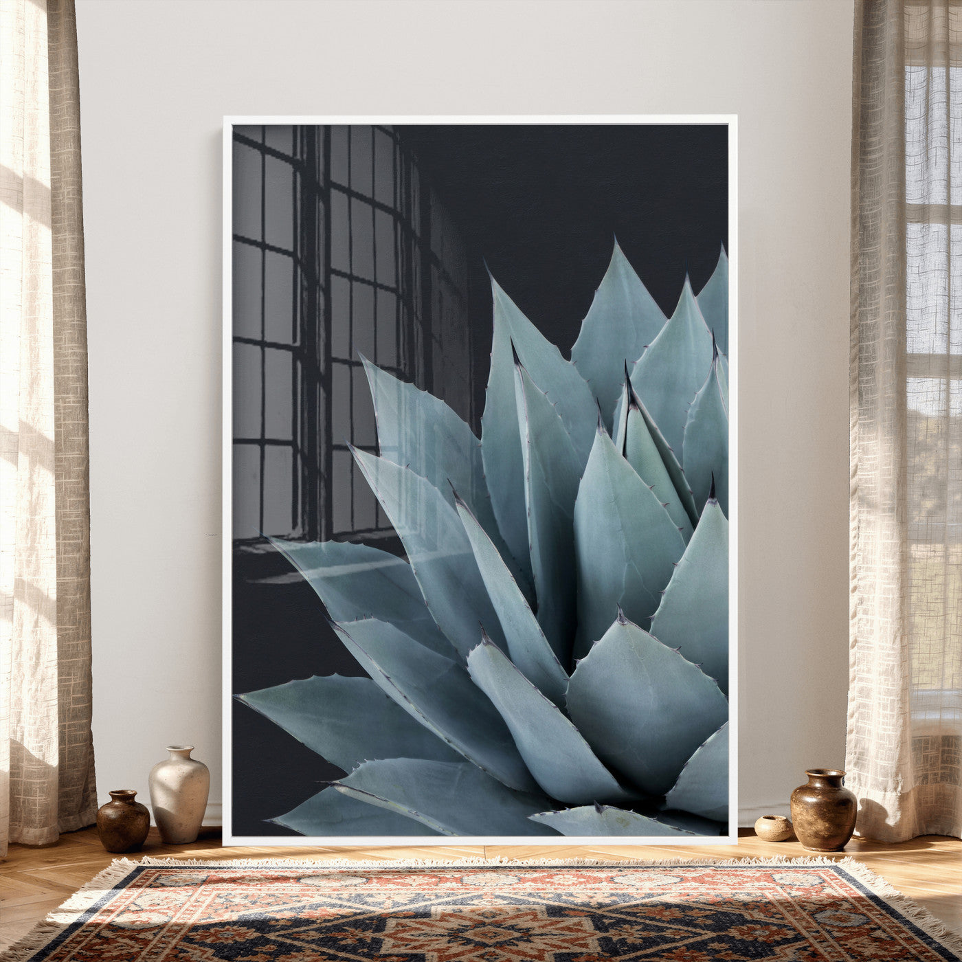 59803798-MGV-CV-24X36 - Agave Wall Art Canvas Print, Blue Green Succulent Botanical Framed Artwork, Minimalist Desert Plant Decor for Living Room Bedroom Office Bathroom