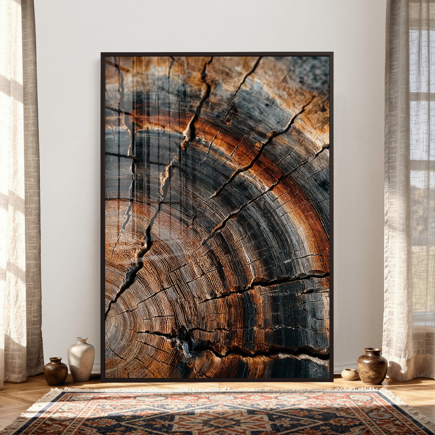 92693966D-MGV-CV-24X36 - Large Abstract Wood Grain Canvas Print, Wood Tree Ring Pattern Wall Art, Framed Canvas Ready to Hang