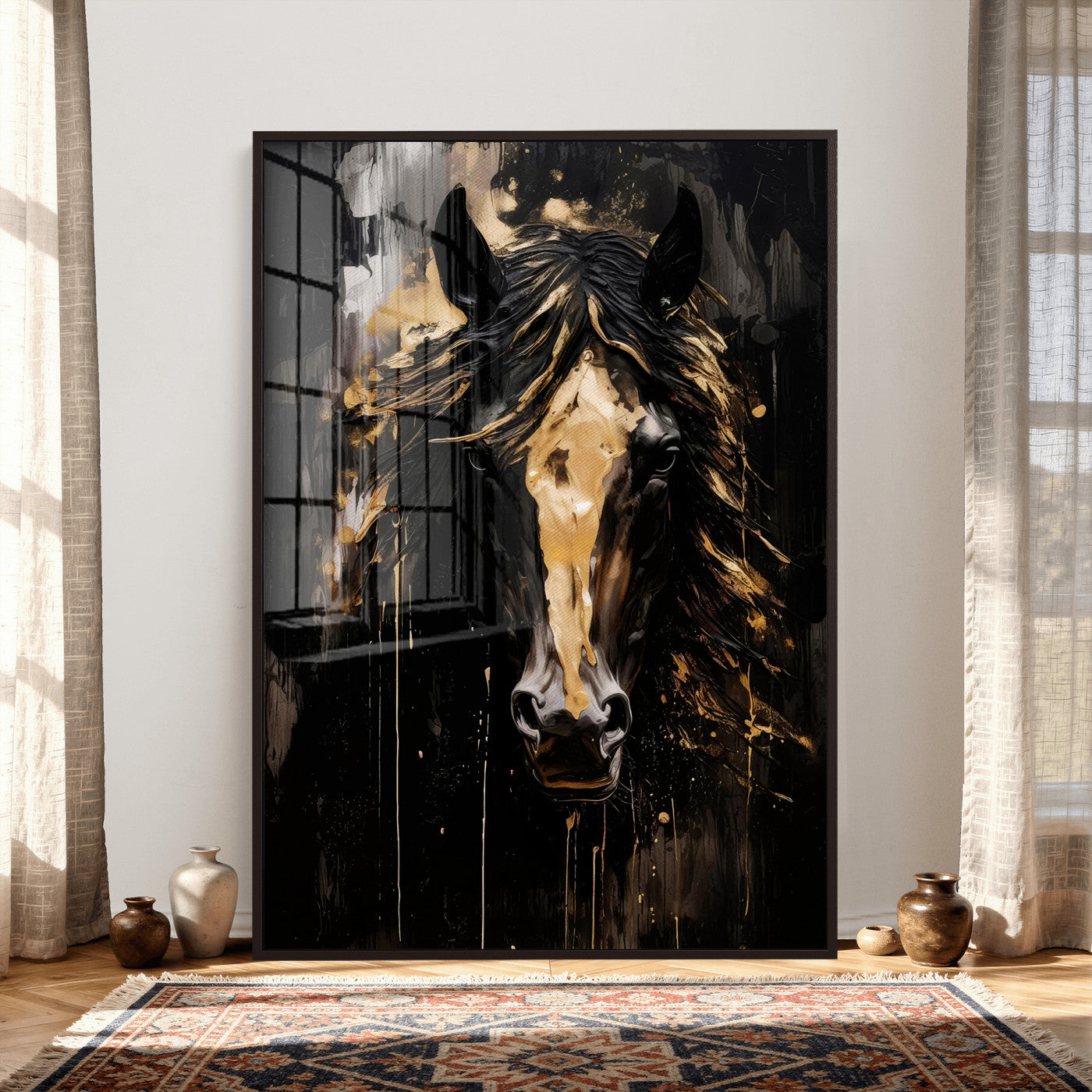 91506748-MGV-CV-24X36 - Abstract Horse Wall Art Canvas Print – Painted Style Western Equine Artwork Print for Living Room, Ranch, and Office Decor