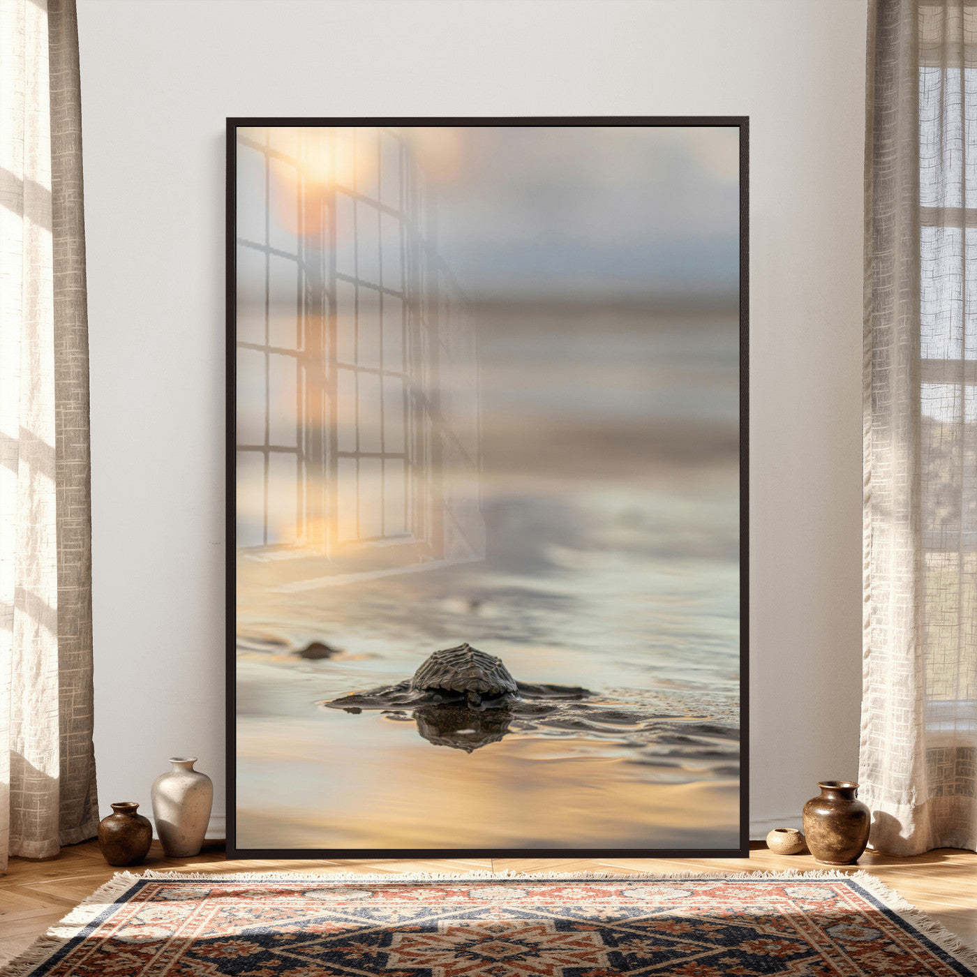 88625581-MGV-CV-24X36 - Sea Turtle Hatchling Wall Art Canvas Print – Soft Coastal Wildlife Photography Artwork Print for Living Room, Bedroom, and Beach House Decor