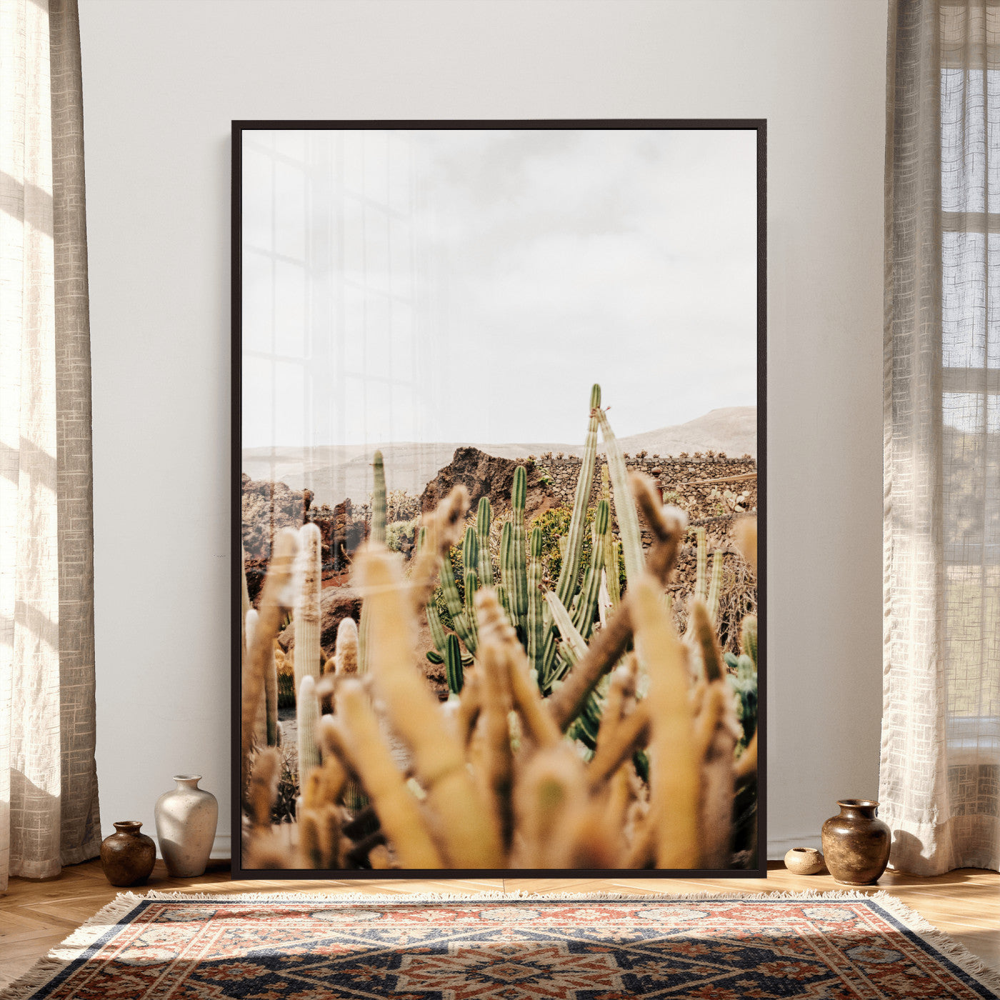 98315769-MGV-CV-24X36 - Minimal Desert Cactus Wall Art Canvas Print, Neutral Southwestern Landscape Nature Wall Decor for Modern Home