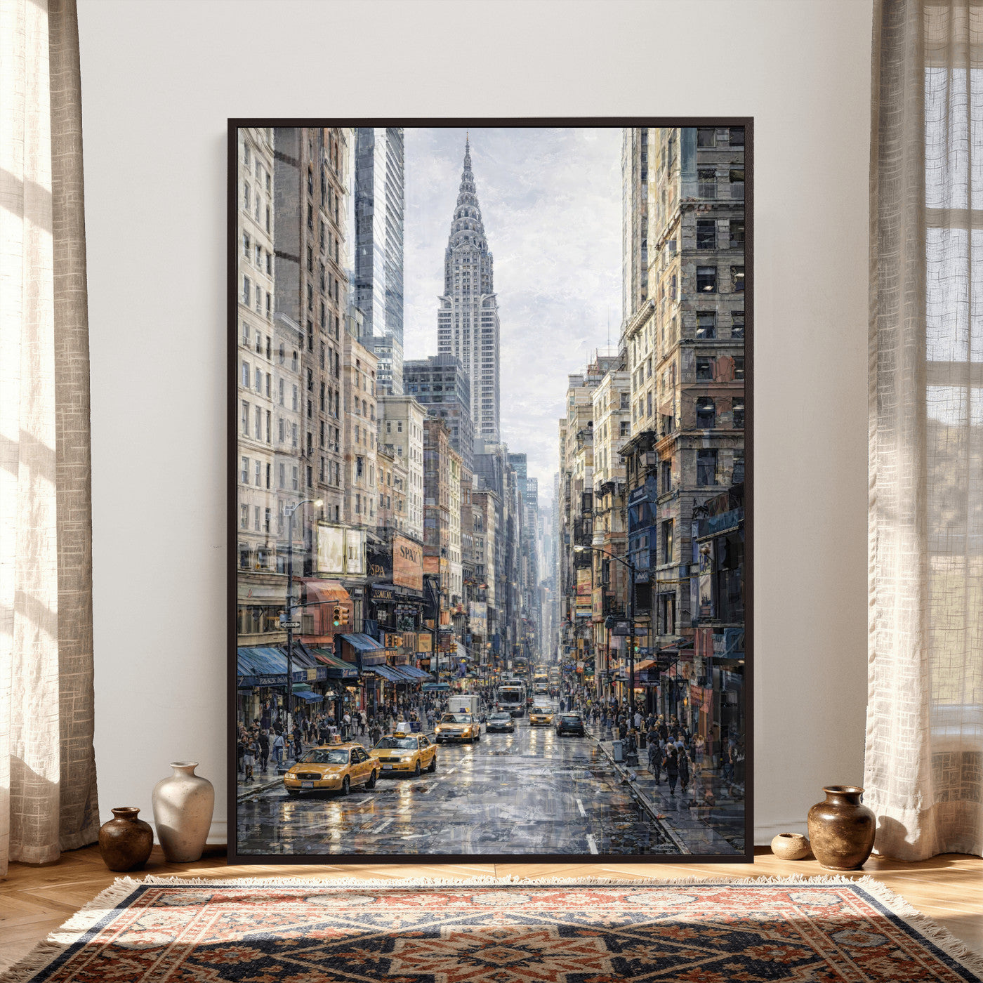 37693299-MGV-CV-24X36 - Chrysler Building New York Wall Art Canvas Print, Abstract NYC Street Painting Canvas Print, Modern Manhattan City Artwork for Living Room Decor