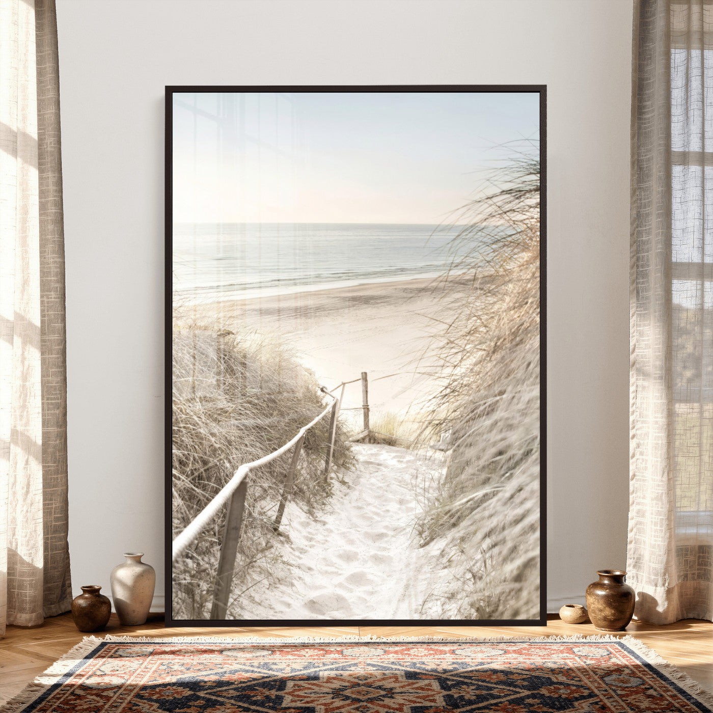 58415953-MGV-CV-24X36 - Coastal Beach Path Wall Art Canvas Print - Neutral Ocean Shore Landscape Artwork for Minimalist Home Decor