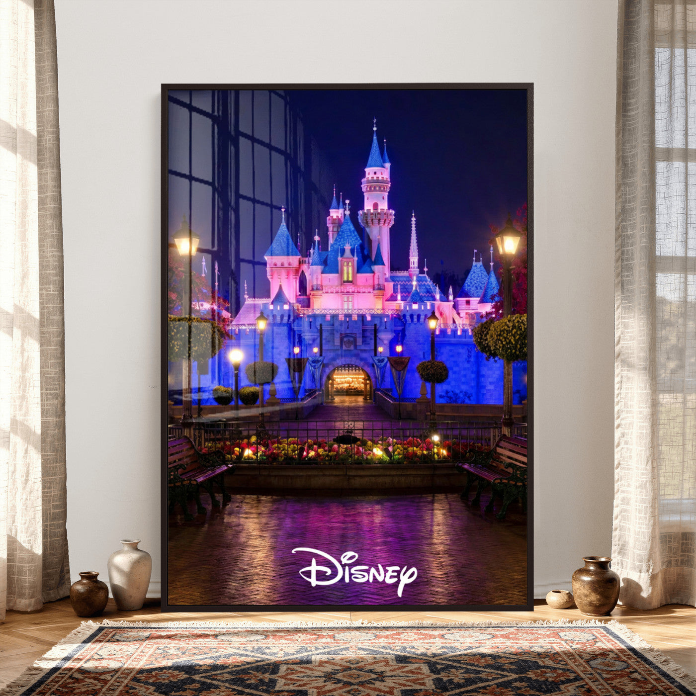 79435D-MGV-CV-24X36 - Disney Castle Wall Art – Framed Magic Kingdom Canvas Artwork, Fairytale Design, Kids Room Fantasy Decor for Home, Office
