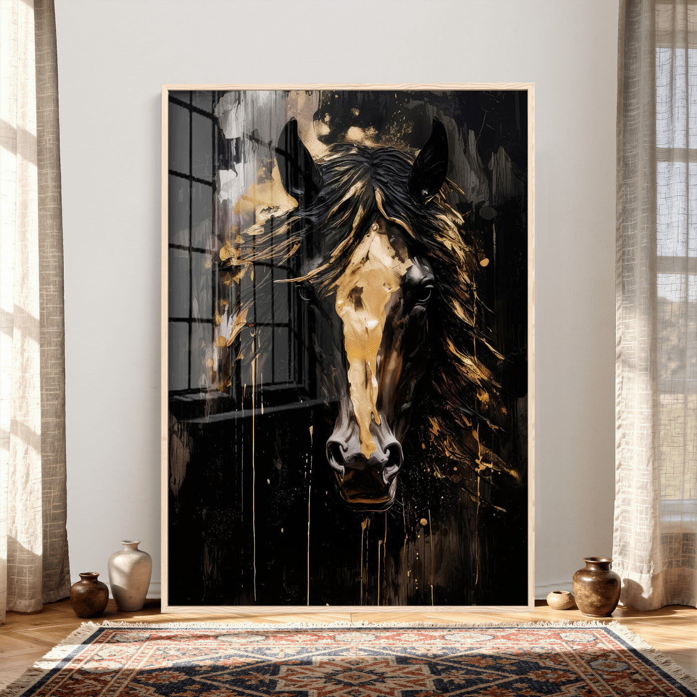91506748-MGV-CV-24X36 - Abstract Horse Wall Art Canvas Print – Painted Style Western Equine Artwork Print for Living Room, Ranch, and Office Decor