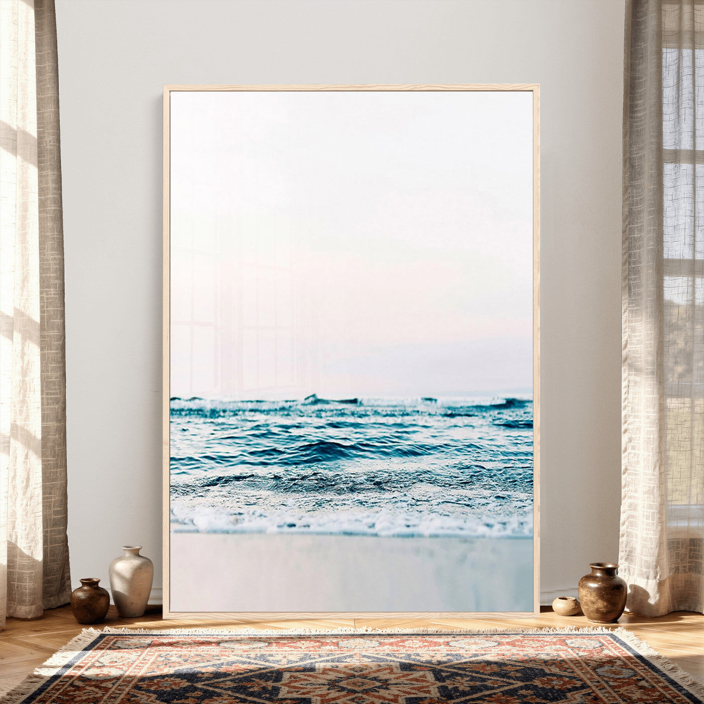 17196851-MGV-CV-24X36 - Ocean Wave Wall Art Canvas Print, Minimal Seascape Photography, Coastal Blue Water Artwork, Vertical Beach Wall Decor, Calm Sea Nature Print