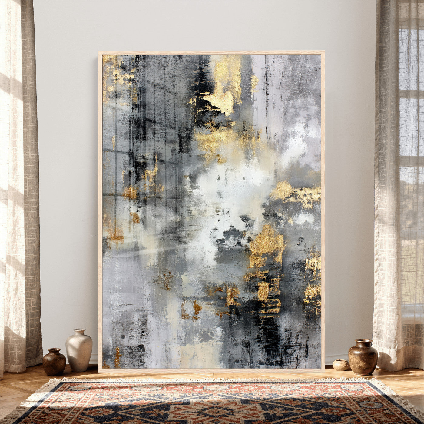 381262454543-MGV-CV-24X36 - Gray Gold Abstract Wall Art Canvas Print, Textured Modern Canvas Print, Minimalist Contemporary Artwork for Living Room Decor