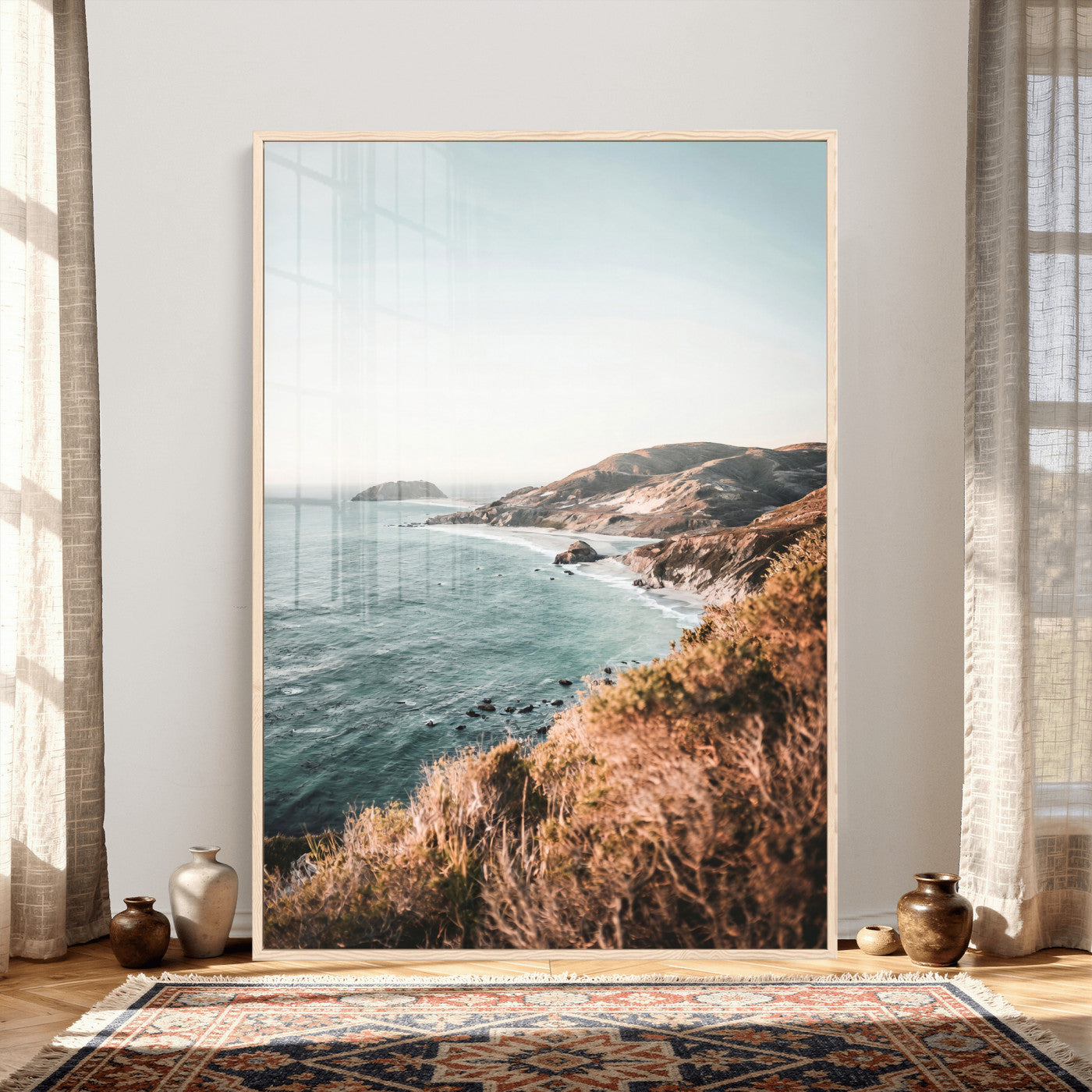58099801-MGV-CV-24X36 - Coastal Cliffs Canvas Wall Art, Ocean Shoreline Photography Print, Teal Sea Landscape Decor, California Coast Art, Boho Beach House Wall Decor