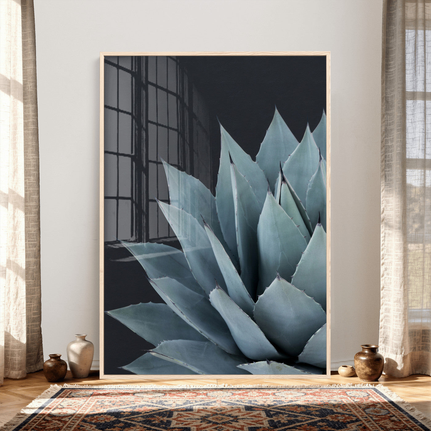 59803798-MGV-CV-24X36 - Agave Wall Art Canvas Print, Blue Green Succulent Botanical Framed Artwork, Minimalist Desert Plant Decor for Living Room Bedroom Office Bathroom