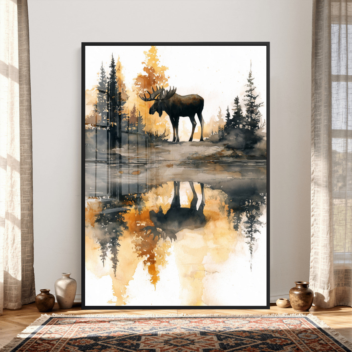 86920530-MGV-CV-24X36 - Abstract Moose Forest Wall Art Canvas Print – Wildlife Nature Artwork Print for Living Room, Cabin, and Office Decor