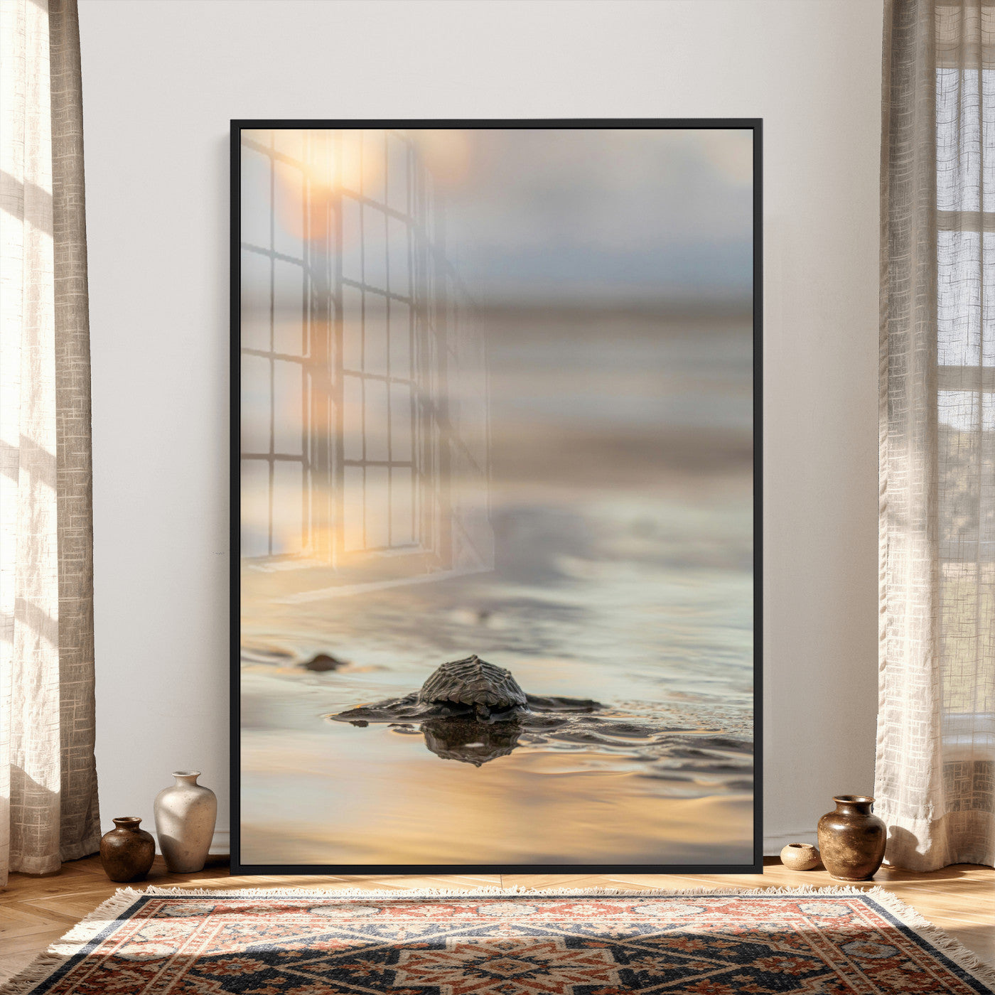 88625581-MGV-CV-24X36 - Sea Turtle Hatchling Wall Art Canvas Print – Soft Coastal Wildlife Photography Artwork Print for Living Room, Bedroom, and Beach House Decor