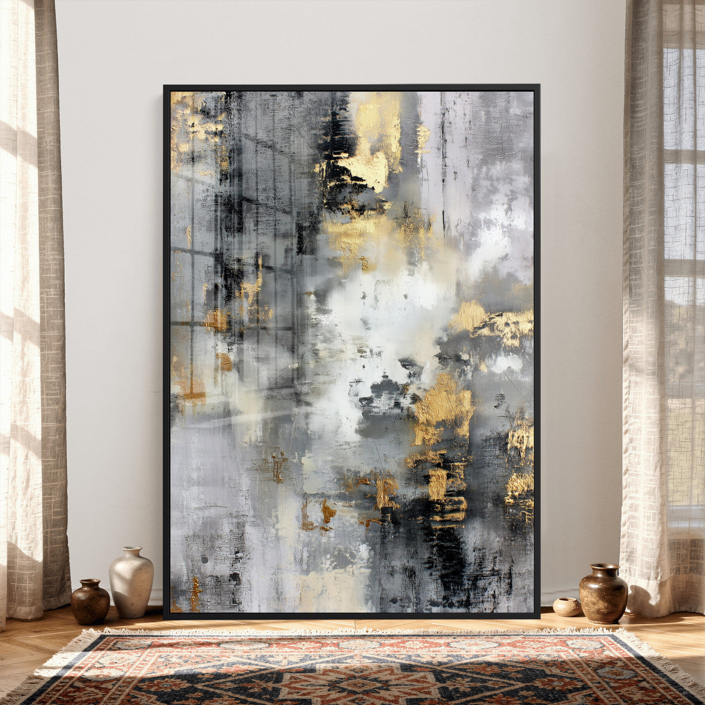 381262454543-MGV-CV-24X36 - Gray Gold Abstract Wall Art Canvas Print, Textured Modern Canvas Print, Minimalist Contemporary Artwork for Living Room Decor