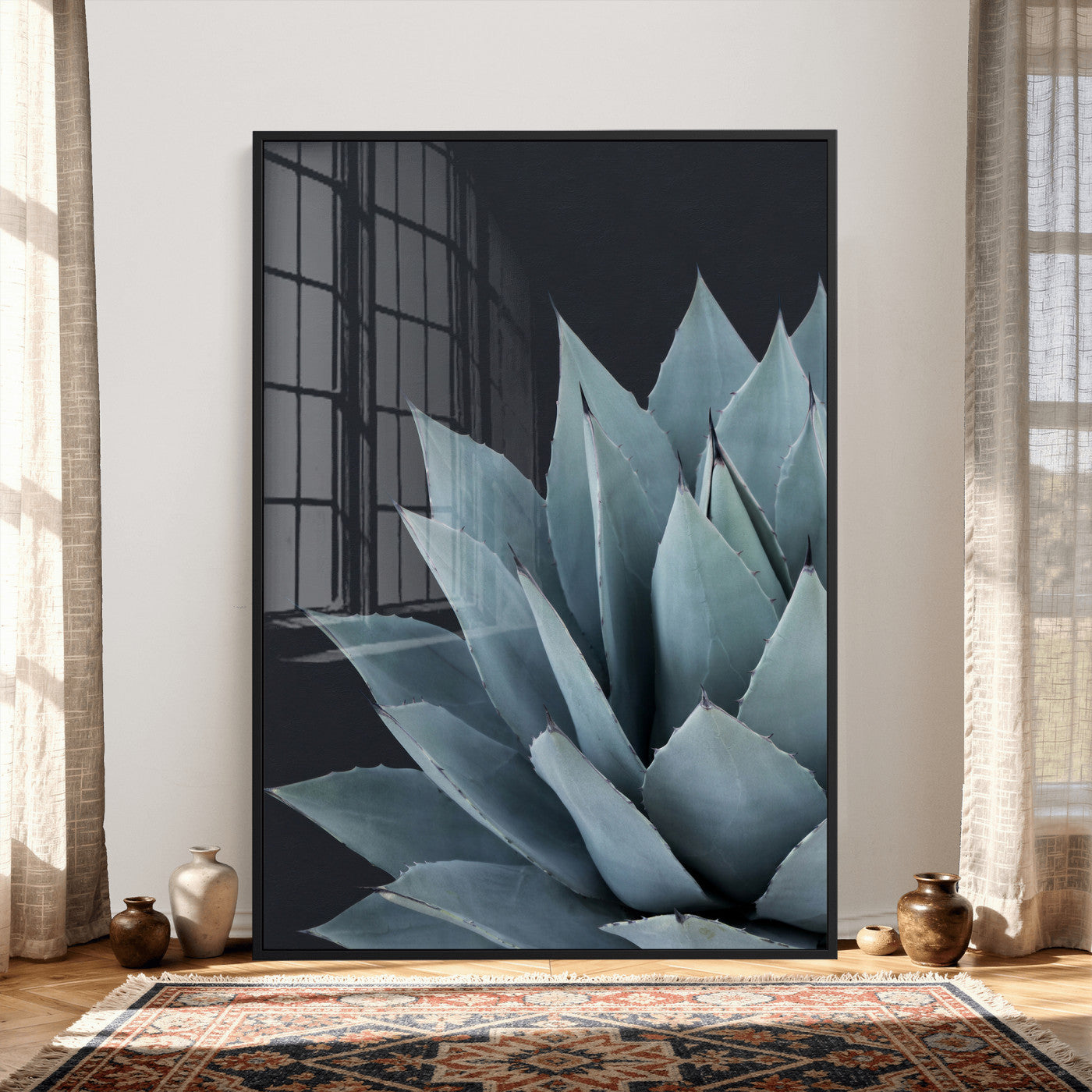 59803798-MGV-CV-24X36 - Agave Wall Art Canvas Print, Blue Green Succulent Botanical Framed Artwork, Minimalist Desert Plant Decor for Living Room Bedroom Office Bathroom