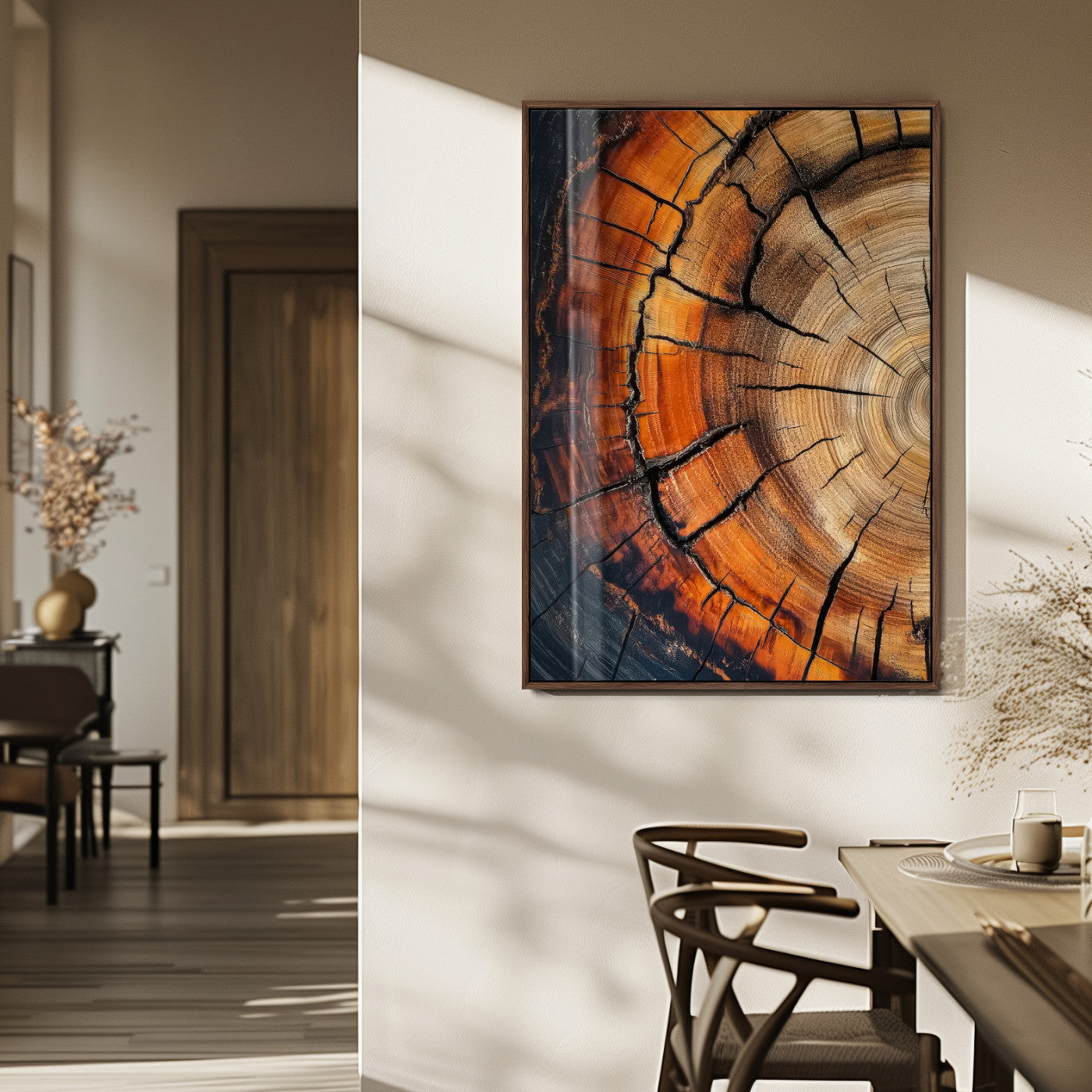 33751185-MGV-FP-48X32-3P_Walnut-Tree Rings Wall Art Canvas Print – Rustic Wood Grain Texture Natural Pattern Warm Earthy Artwork for Home Office