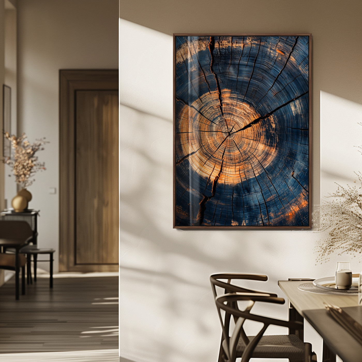 32486414-MGV-FP-48X32-3P_Walnut-Tree Rings Wall Art Canvas Print – Framed Rustic Wood Grain Texture Industrial Natural Artwork for Home Office