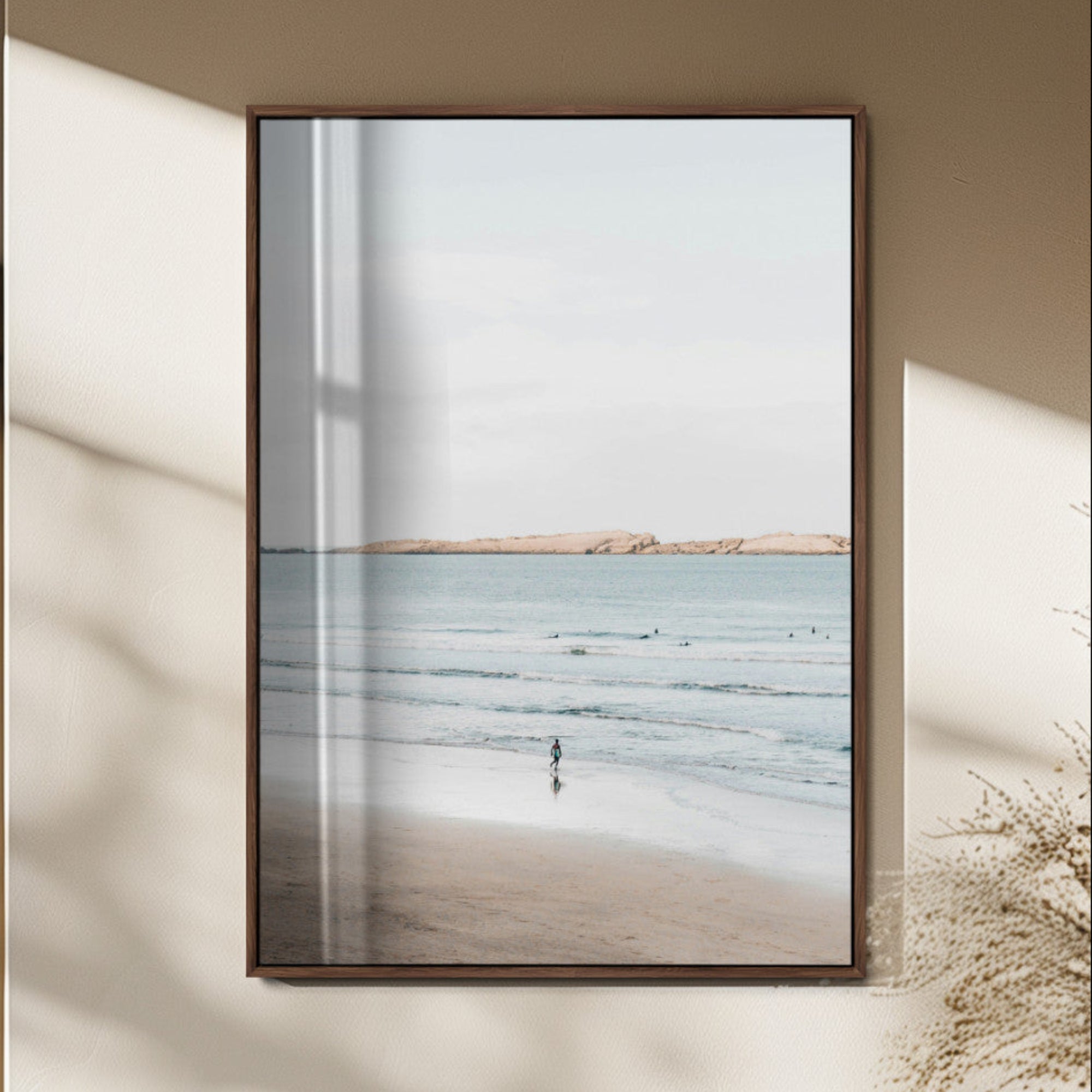 66350373-MGV-FP-48X32-3P_Walnut-Minimalist Beach Wall Art Canvas Print – Framed Soft Blue Tones Tranquil Ocean Coastal Minimalist Artwork for Home, Office