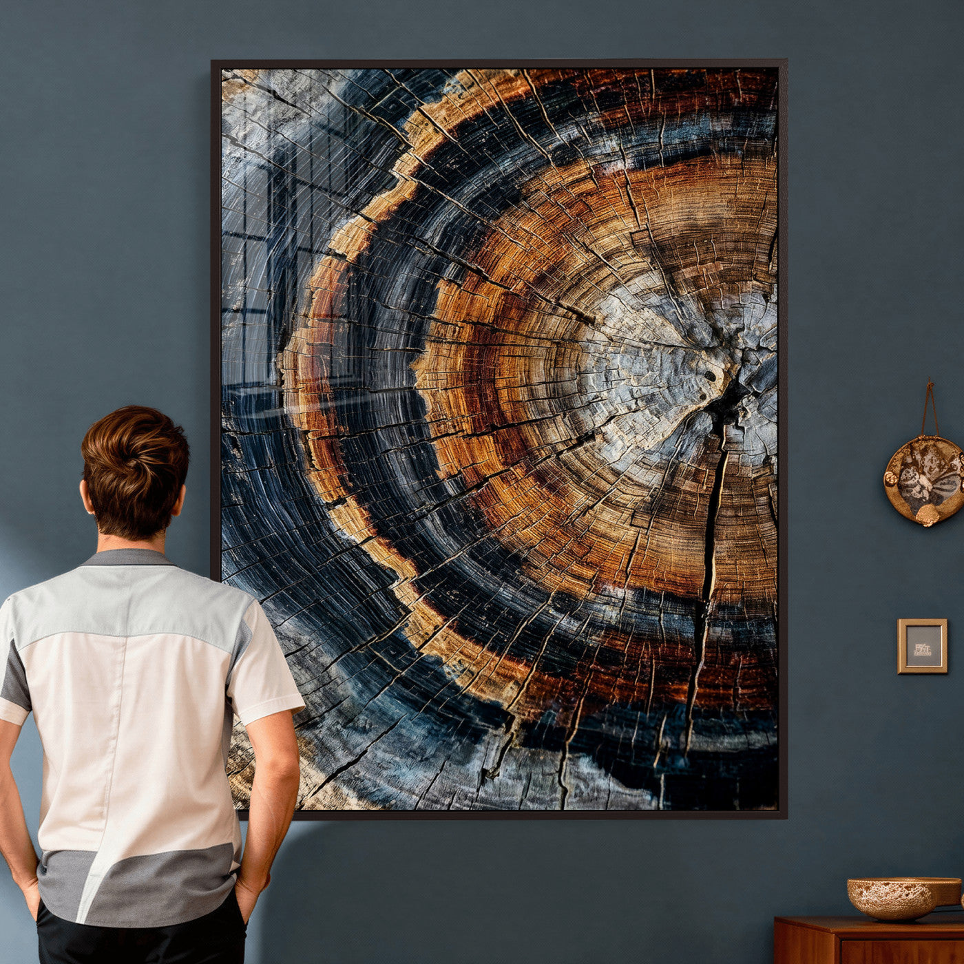 92693966B-MGV-CV-24X36 - Abstract Wood Grain Canvas Print, Tree Ring Pattern Wall Art, Framed Canvas Ready to Hang