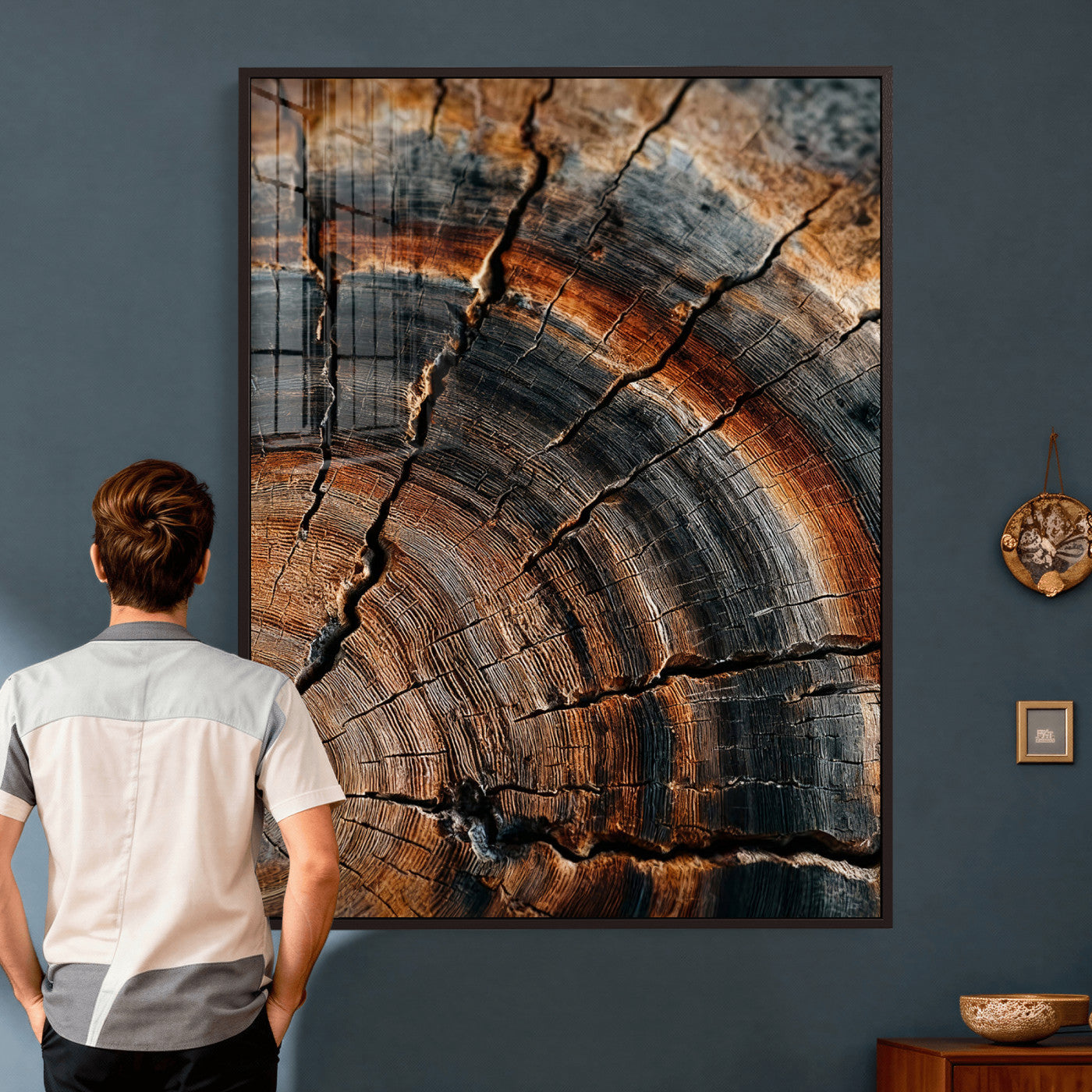 92693966D-MGV-CV-24X36 - Large Abstract Wood Grain Canvas Print, Wood Tree Ring Pattern Wall Art, Framed Canvas Ready to Hang