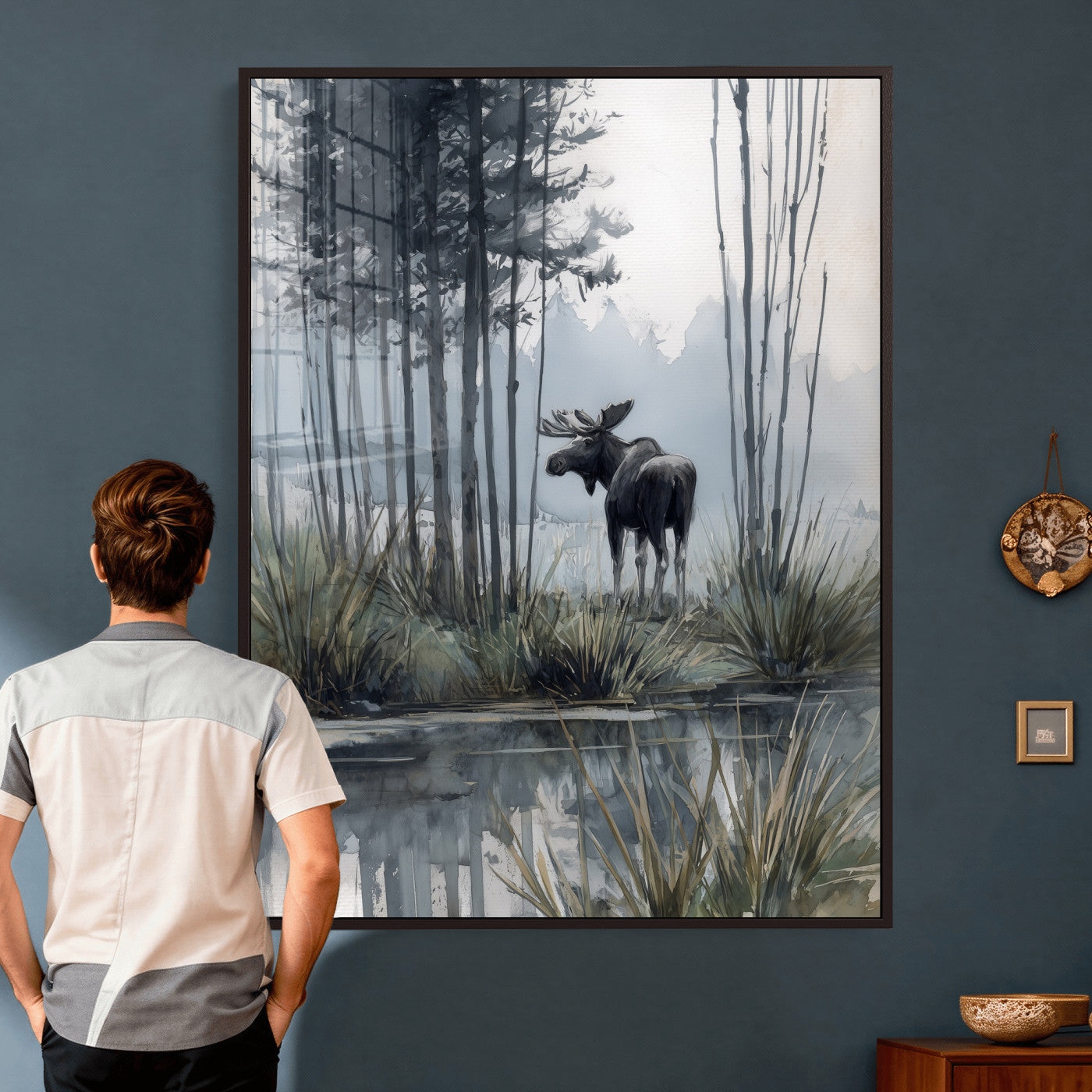 63767896-MGV-CV-24X36 - Abstract Moose Forest Wall Art Canvas Print – Wildlife Nature Artwork Print for Living Room, Cabin, and Office Decor