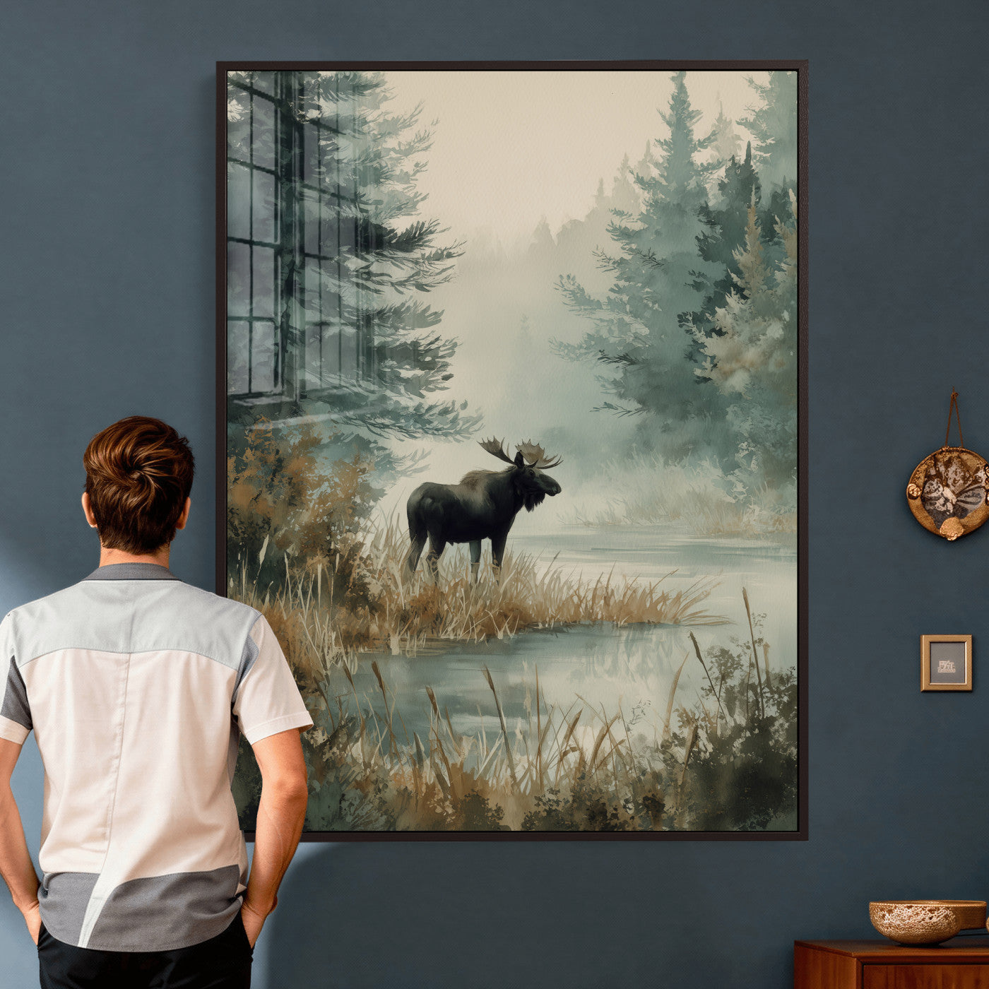 78345154-MGV-CV-24X36 - Watercolor Abstract Moose Forest Wall Art Canvas Print – Wildlife Nature Artwork Print for Living Room, Cabin, and Office Decor