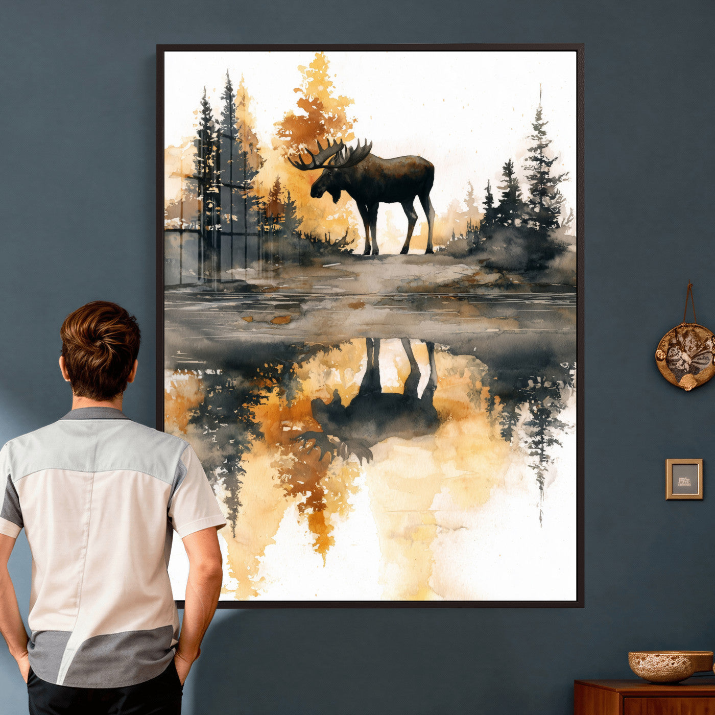 86920530-MGV-CV-24X36 - Abstract Moose Forest Wall Art Canvas Print – Wildlife Nature Artwork Print for Living Room, Cabin, and Office Decor