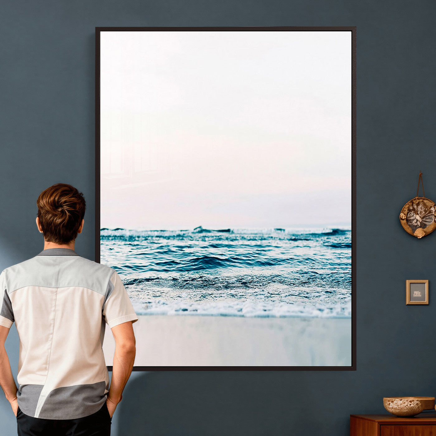 17196851-MGV-CV-24X36 - Ocean Wave Wall Art Canvas Print, Minimal Seascape Photography, Coastal Blue Water Artwork, Vertical Beach Wall Decor, Calm Sea Nature Print