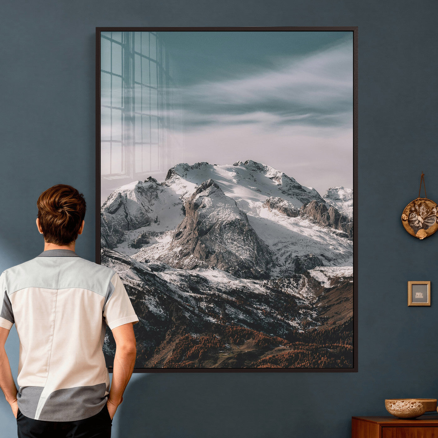 73655572-MGV-CV-24X36 - Alpine Mountain Landscape Wall Art Canvas Print, Snowy Peak Nature Wall Decor, Minimal Mountain Photography Canvas, Large Vertical Mountain Wall Art