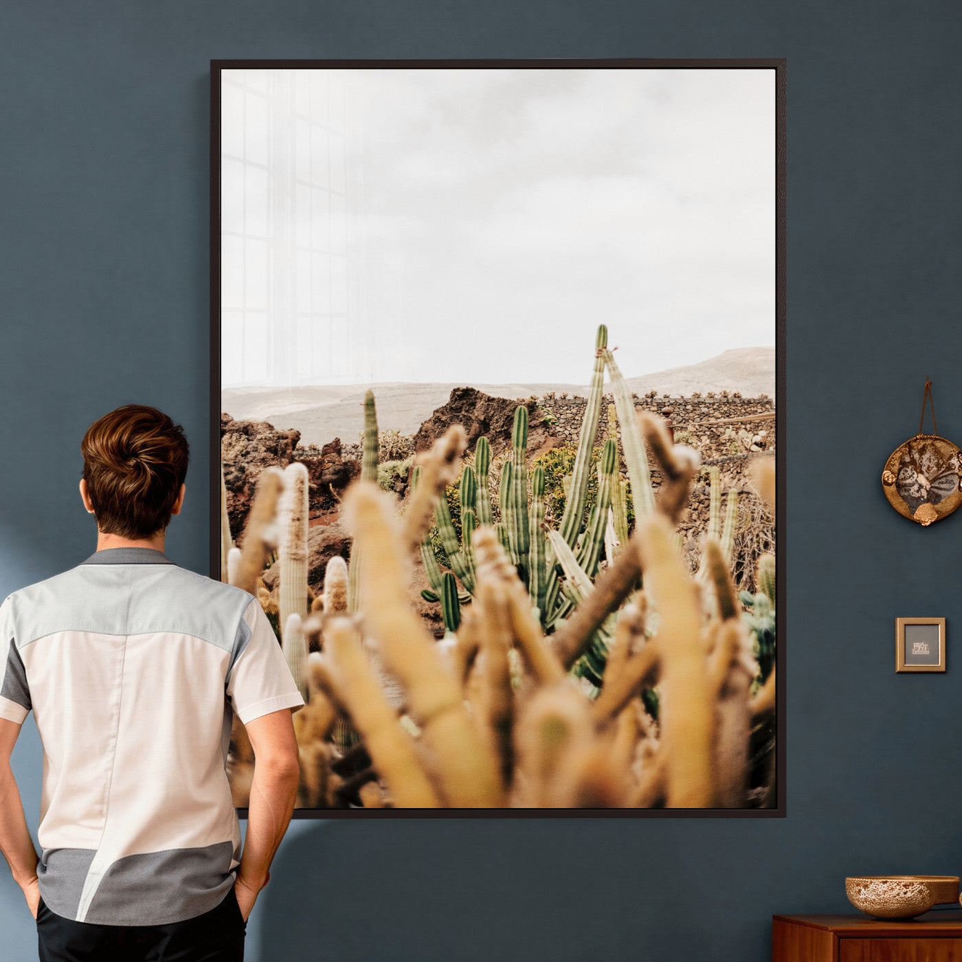 98315769-MGV-CV-24X36 - Minimal Desert Cactus Wall Art Canvas Print, Neutral Southwestern Landscape Nature Wall Decor for Modern Home