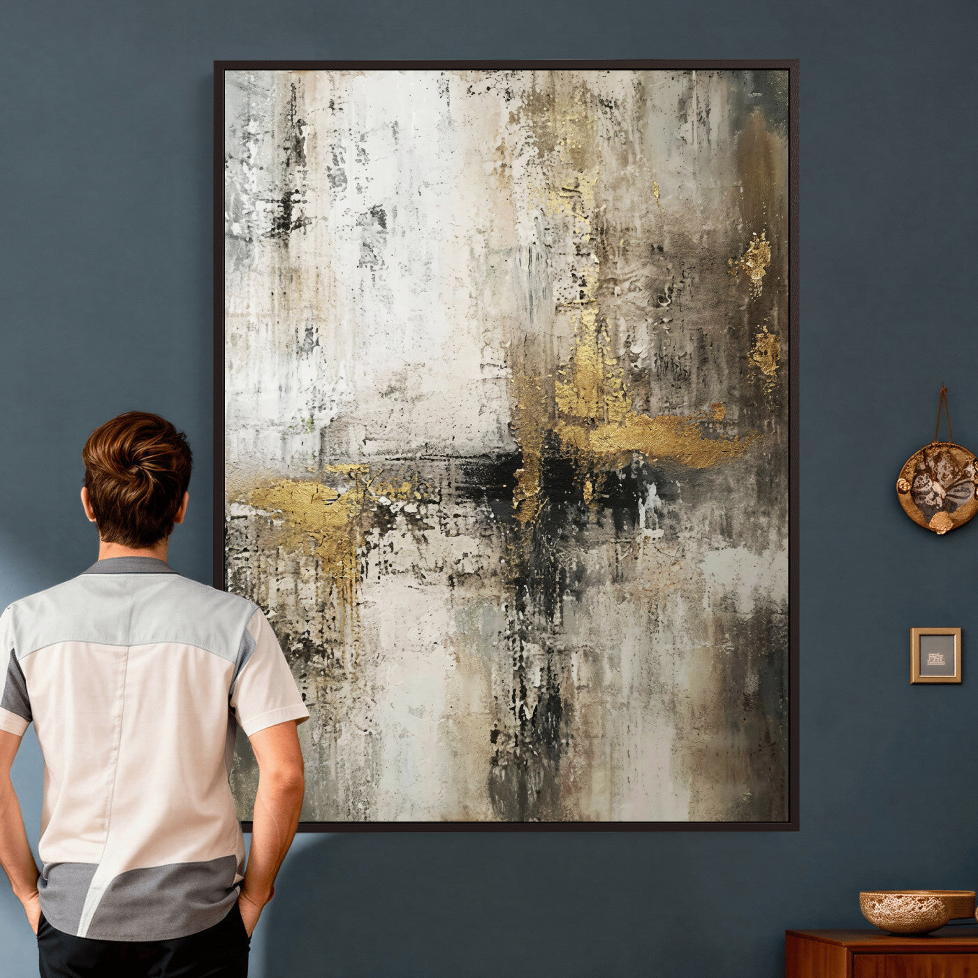 381262454-MGV-CV-24X36 - Framed Abstract Wall Art Canvas Print, Gold Black Modern Architecture Canvas Print, Contemporary Moody City Artwork for Living Room Decor