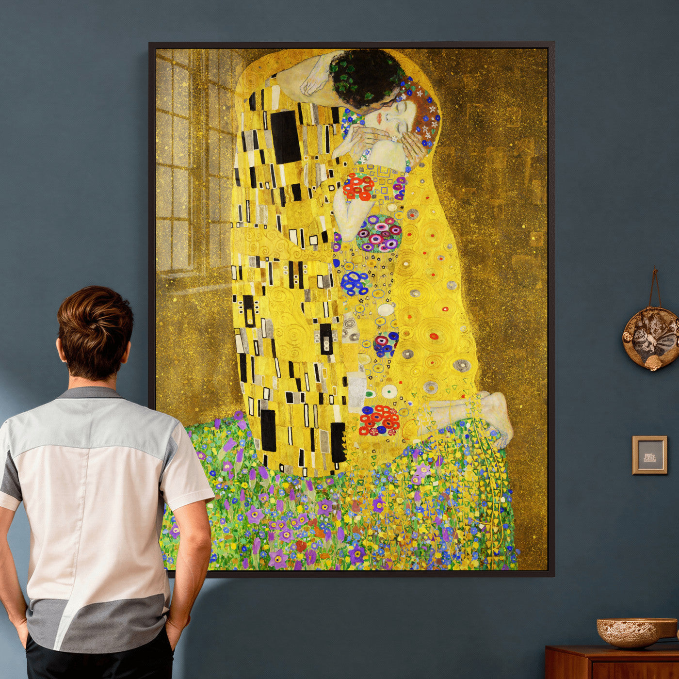 77323081-MGV-CV-24X36 - The Kiss Wall Art Canvas Print – Gustav Klimt Inspired Gold Art Nouveau Painting