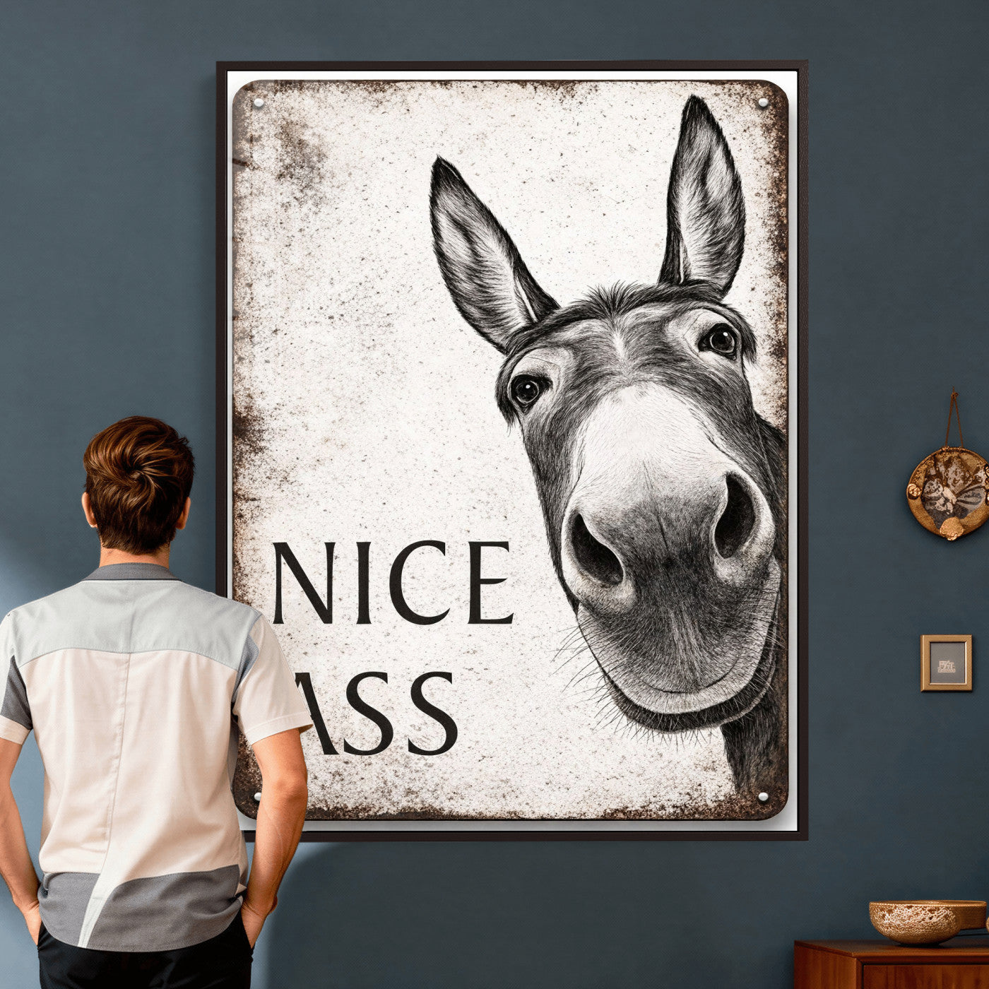 8151788R6-MGV-CV-24X36 - Funny Donkey Bathroom Wall Art Canvas Print, Nice Ass Farm Animal Sign, Rustic Farmhouse Humor Decor, Toilet Wall Art