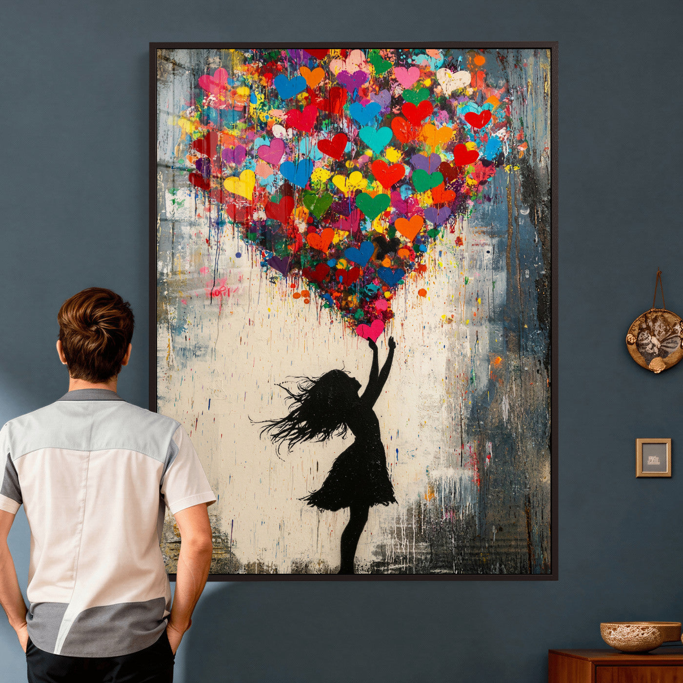 36253538-MGV-CV-24X36 - Banksy Street Art Canvas Wall Art, Girl Heart Balloons Banksy Style Print, Colorful Graffiti Love Decor, Urban Pop Art, Kids Room Inspirational Wall Art