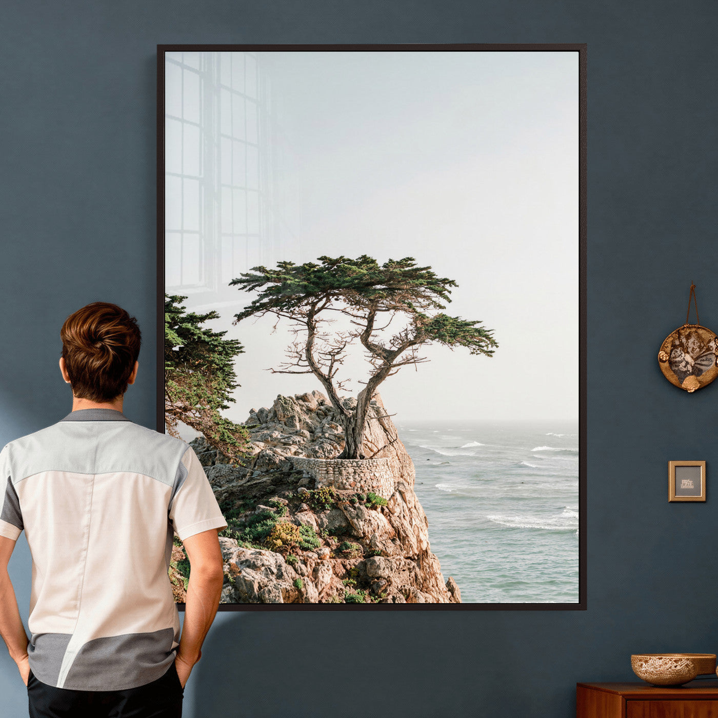 68839391-MGV-CV-24X36 - Lone Cypress Canvas Wall Art, Pebble Beach California Photography Print, Coastal Tree Ocean Decor, Monterey Nature Art, Minimalist Wall Art